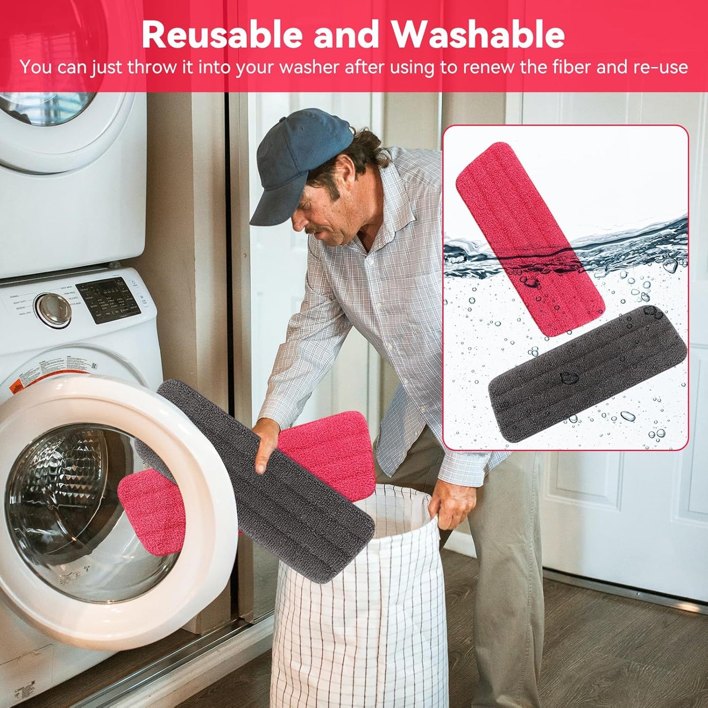 16.5 inch Microfiber Mop Pads for Rubbermaid Reveal Spray Mop and Any 16.5" Flat Mop - 10 Pack