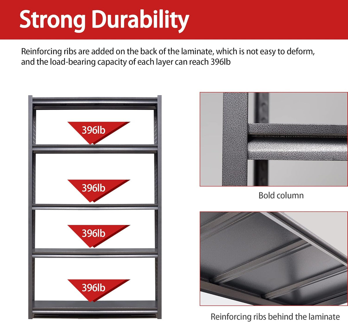 72" H Garage Shelving, Metal Storage Shelves, Adjustable 5 Tier Storage Rack, Heavy Duty Shelving