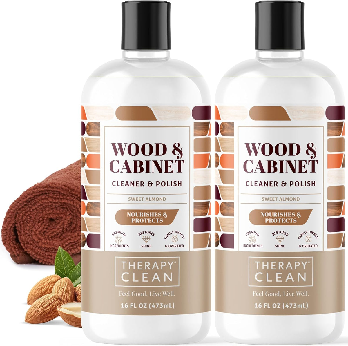 Therapy Wood Cleaner & Polish 16 oz. (2-Pack with Microfiber Cloth) - Wood Cabinet and Table