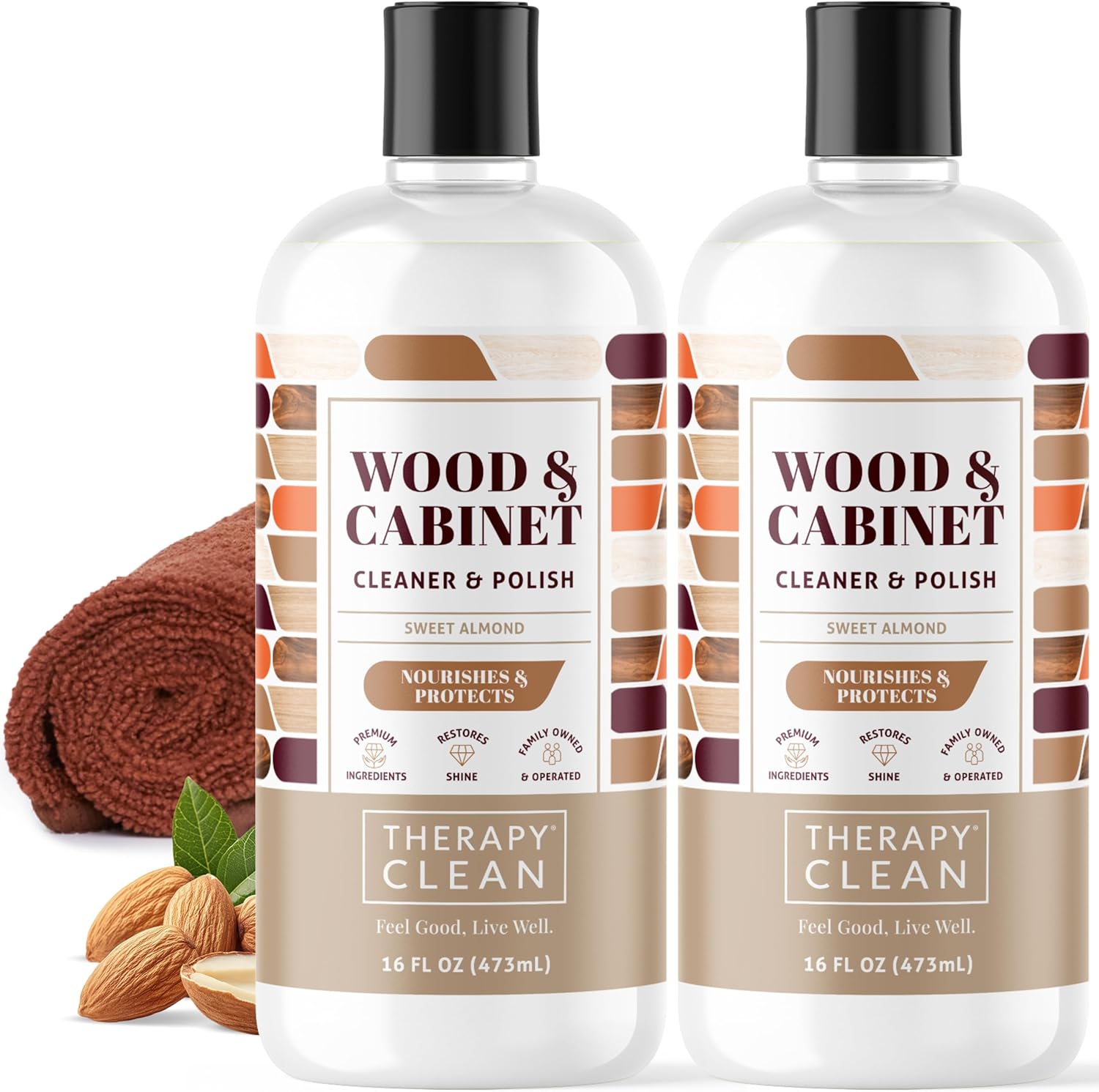 Therapy Wood Cleaner & Polish 16 oz. (2-Pack with Microfiber Cloth) - Wood Cabinet and Table