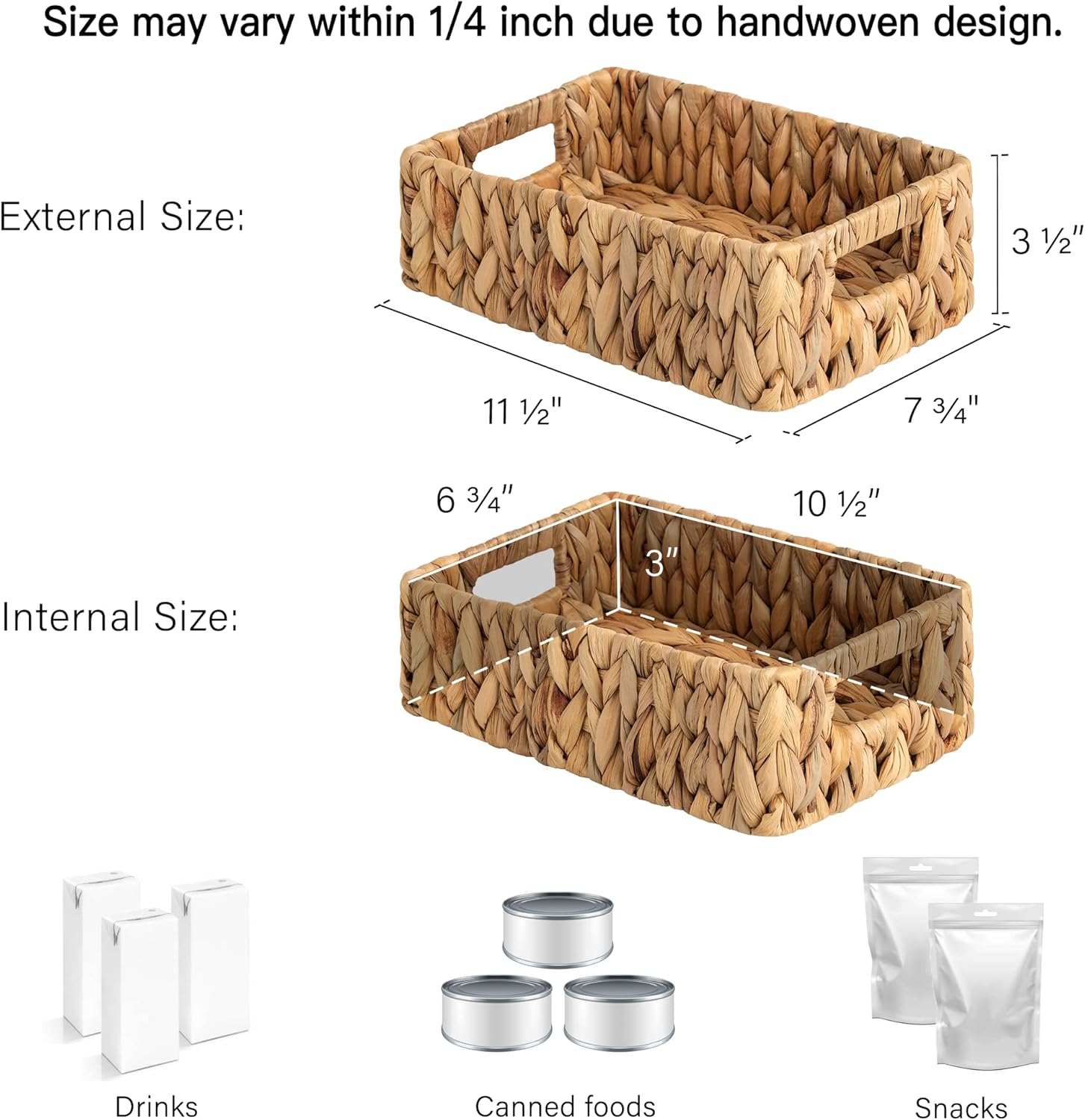 StorageWorks Water Hyacinth Baskets, Small Wicker Baskets for Organizing in Kitchen and Bathroom