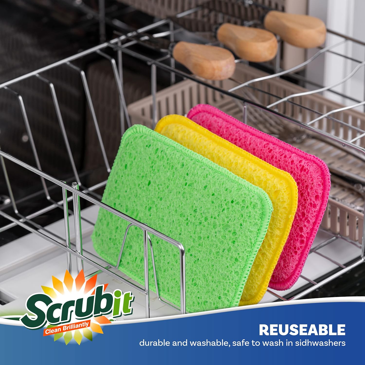 SCRUBIT - [12 Pack] Scrub and Wipe Cleaning Pads – Dual Sided Scouring Pad and Dish Sponge