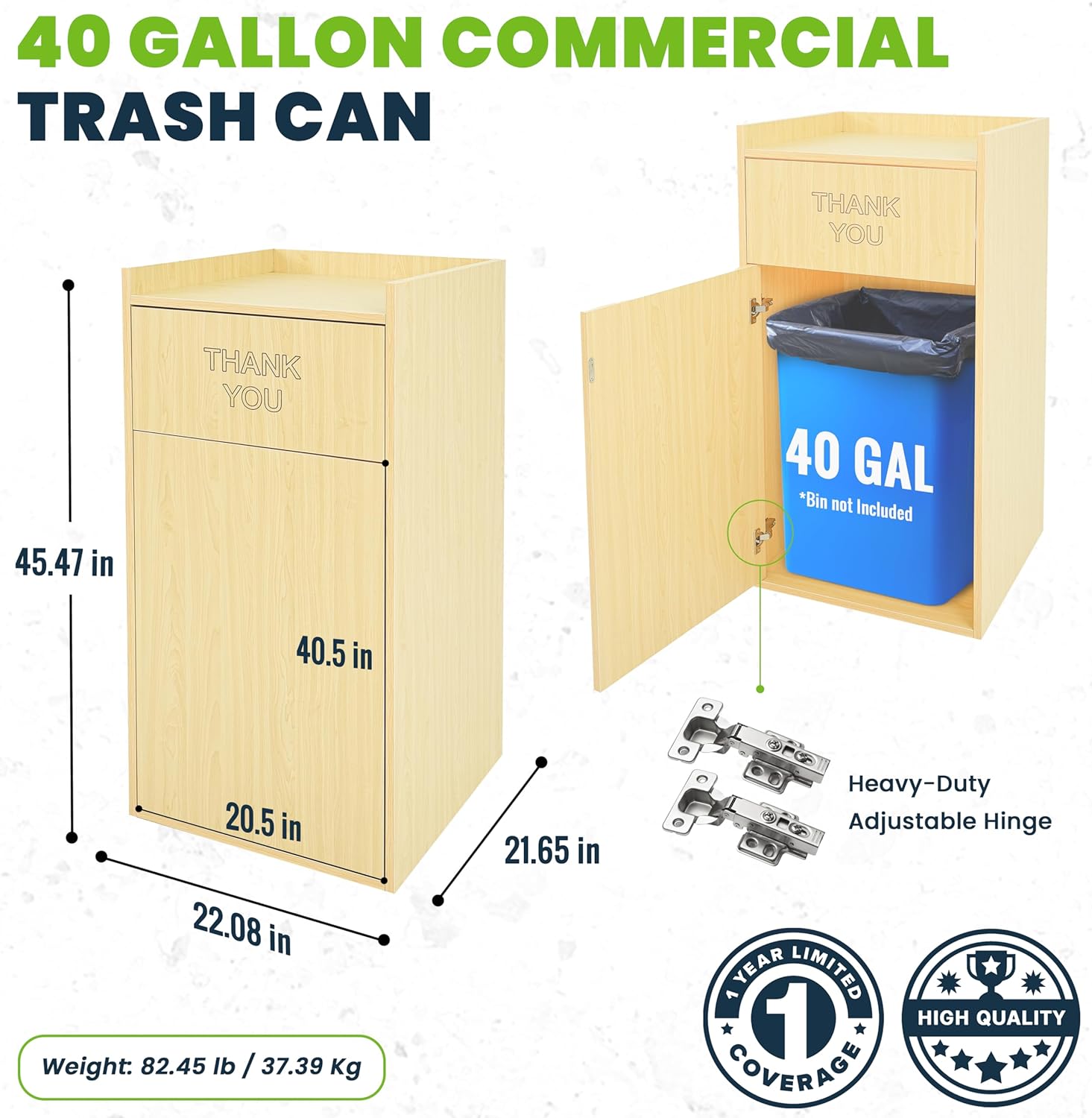 Alpine Restaurant Trash Can Cabinet with Tray Holder - Thank You Trash Can, Commercial 40 Gallon