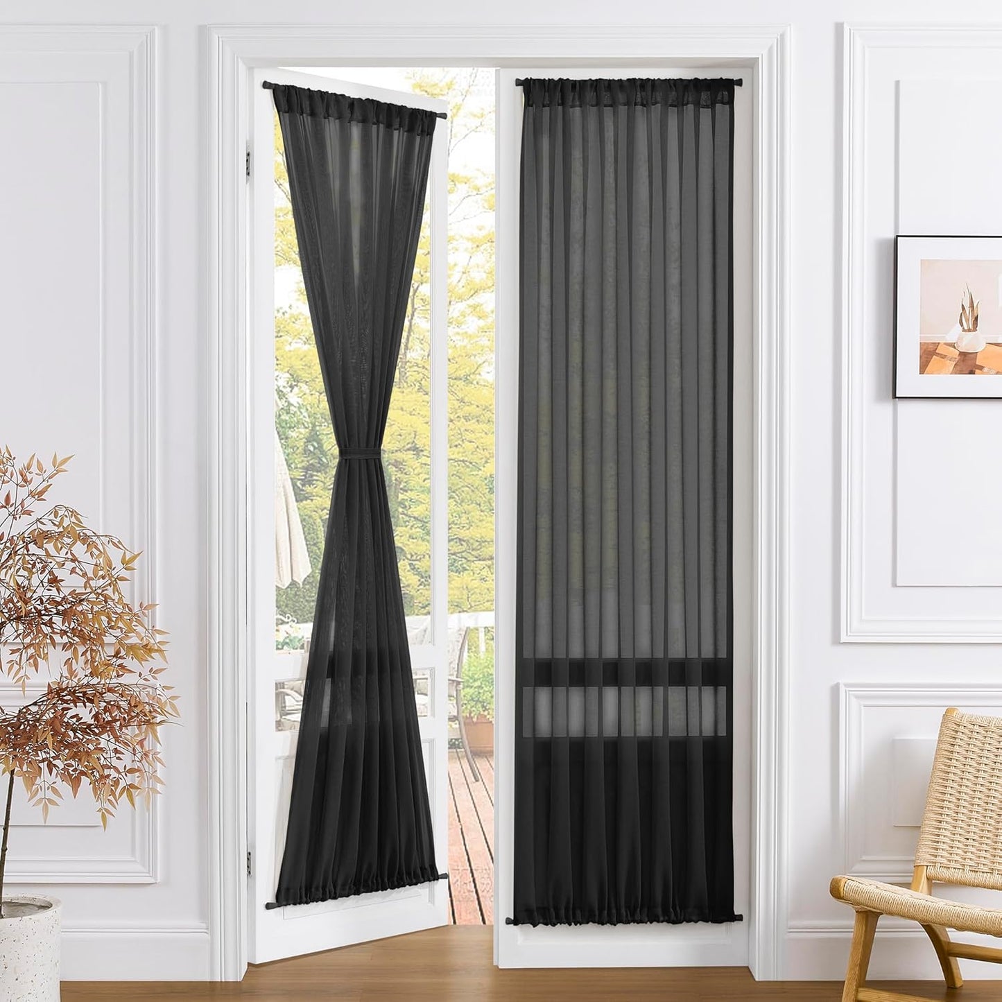 Tollpiz Sheer Door Curtains Closet Linen Textured Curtain Sheers Doorway Light Filtering Voile