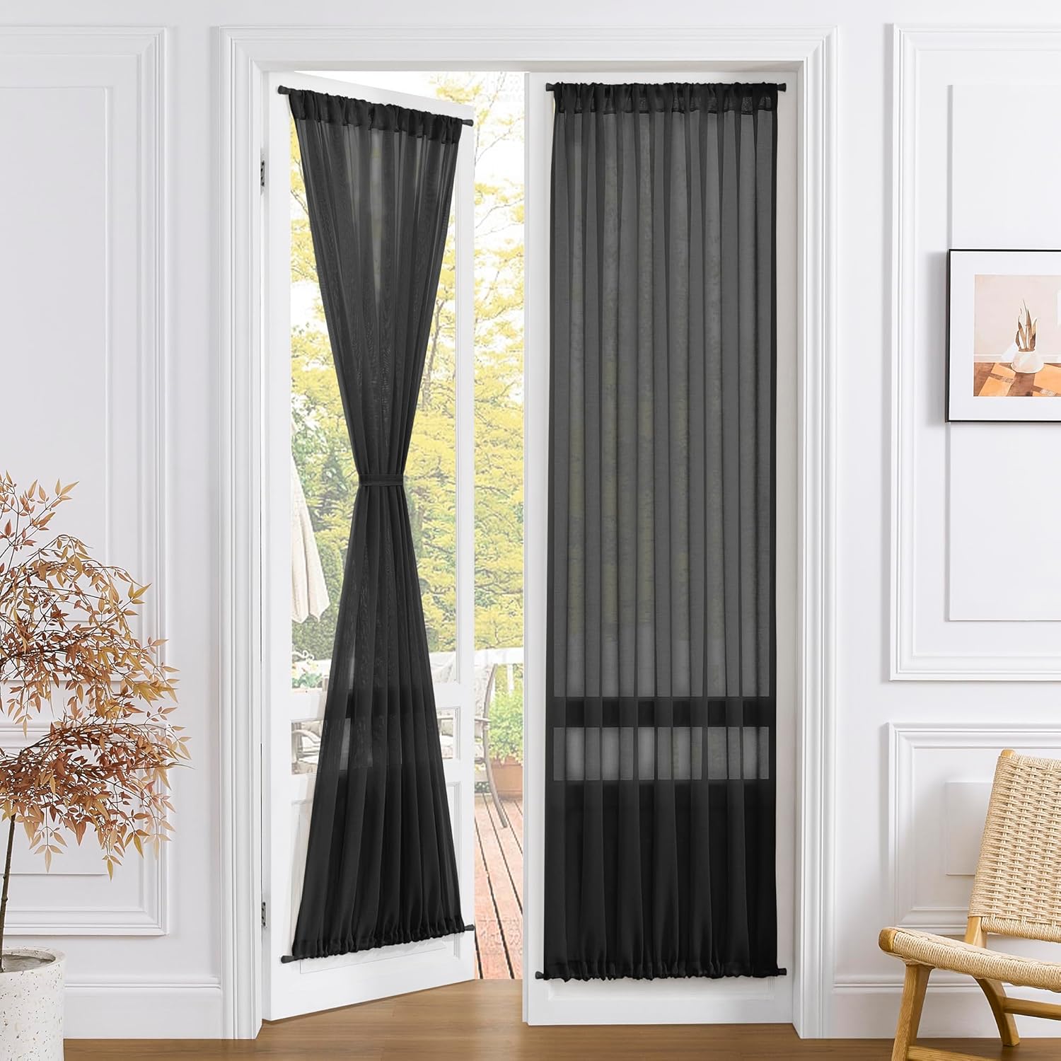 Tollpiz Sheer Door Curtains Closet Linen Textured Curtains Sheer Doorway Light Filtering Voile Rod