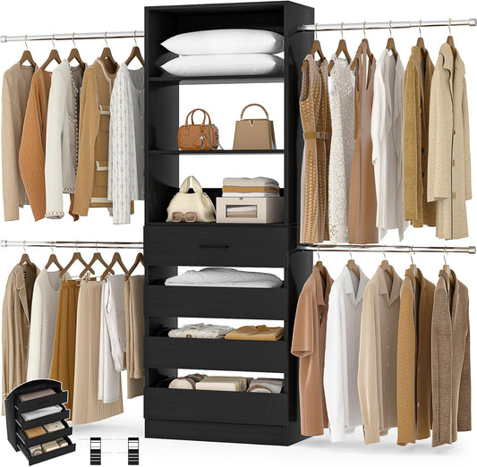 Aheaplus Closet System, 4-9Ft Closet Organizer with 4 Wooden Drawers, Wood Closet Organizer System