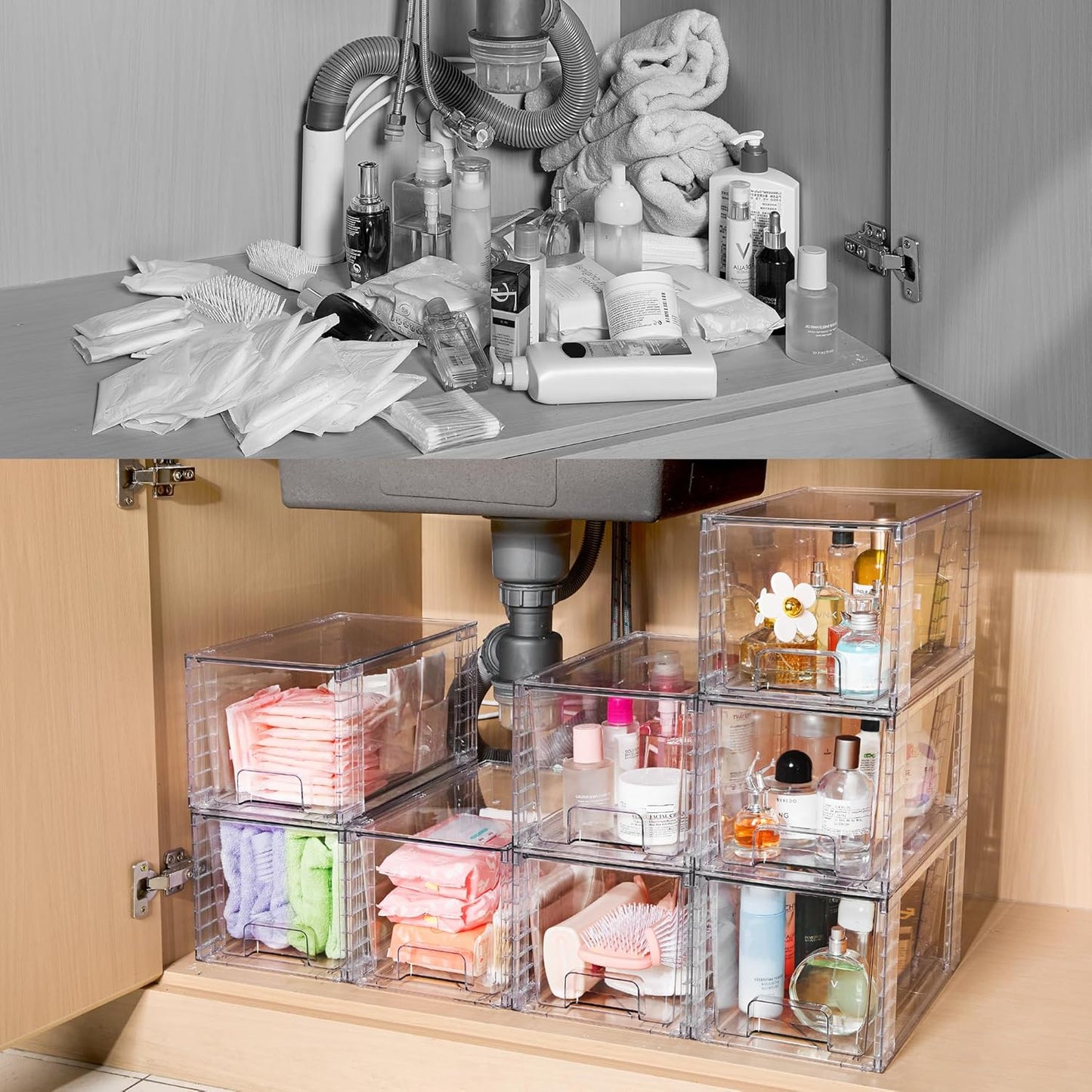 Vtopmart 4Pack Large Stackable Kitchen Pantry Storage Drawers, Clear Organizer Bins with Handles