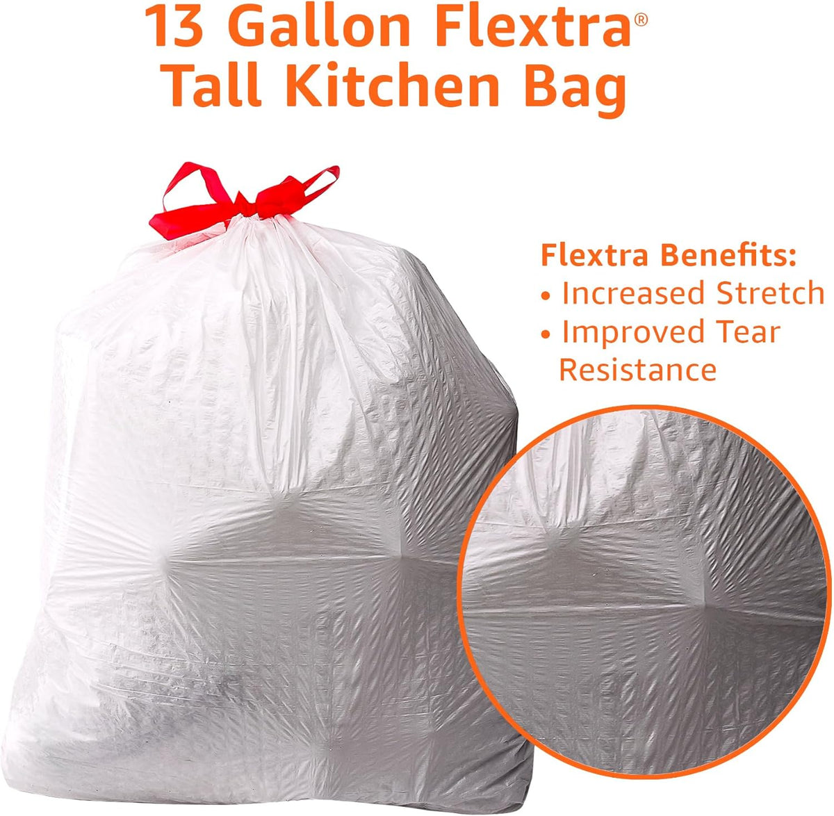 Amazon Basics 13 Gallon Flextra Strength Tall Kitchen Drawstring Trash Bags, Clean Fresh Scnet