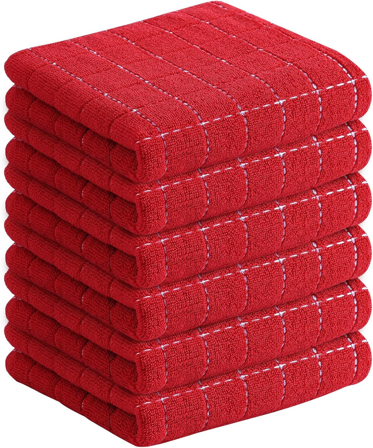 Homaxy 100% Cotton Terry Kitchen Towels(Red, 13 x 28 inches), Checkered Designed, Soft and Super
