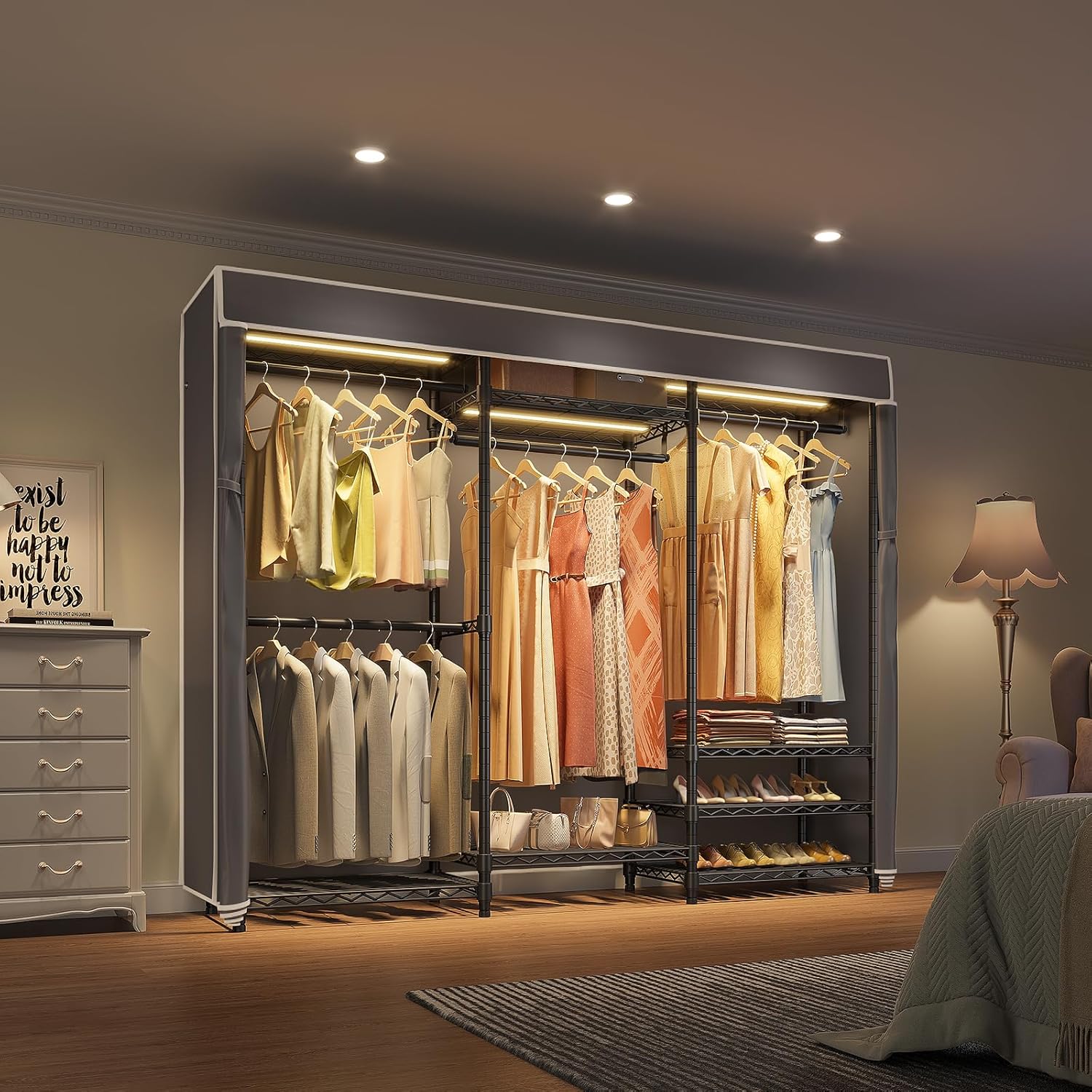 VIPEK V5LC Garment Rack Heavy Duty Covered Clothes Rack with Dimmable LED Lights, 3000K Warm White