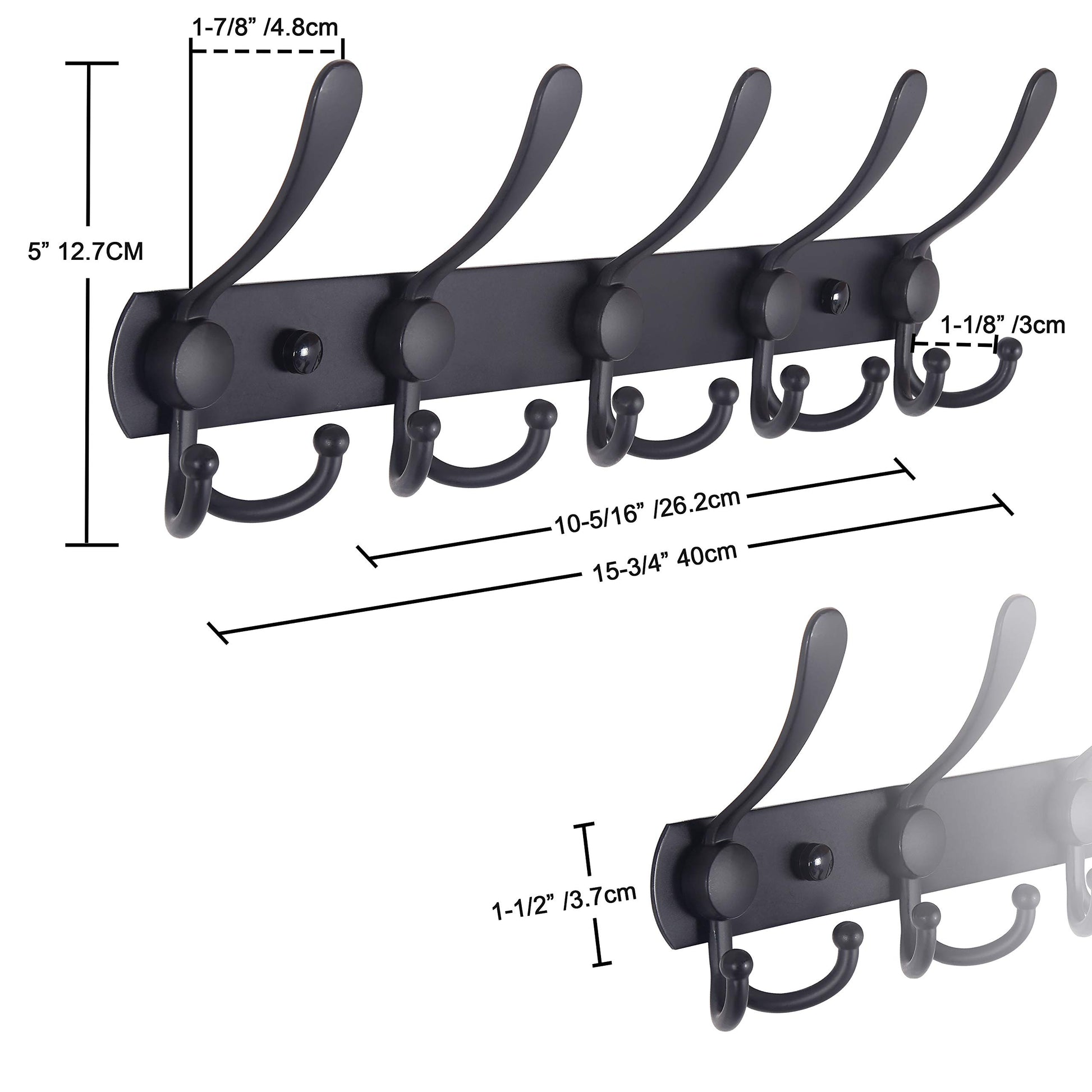 Dseap Coat Rack Wall Mounted - 5 Tri Hooks, Heavy Duty, Stainless Steel, Metal Coat Hook Rail for