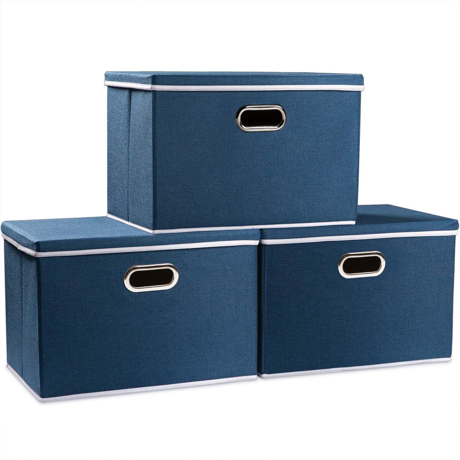 PRANDOM Large Collapsible Storage Bins with Lids [3-Pack] Fabric Foldable Storage Boxes Organizer