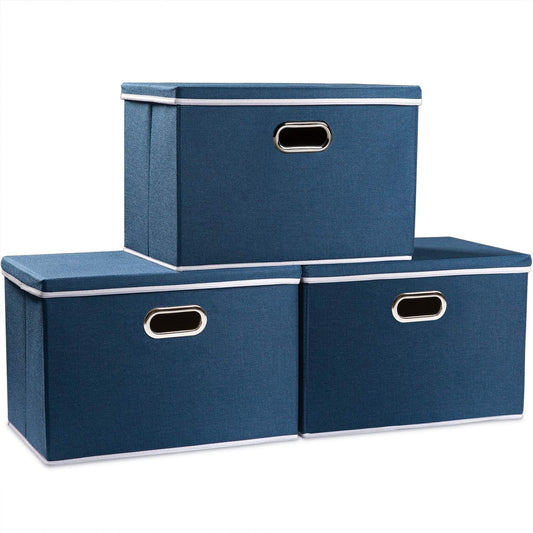PRANDOM Large Collapsible Storage Bins with Lids [3-Pack] Fabric Foldable Storage Boxes Organizer