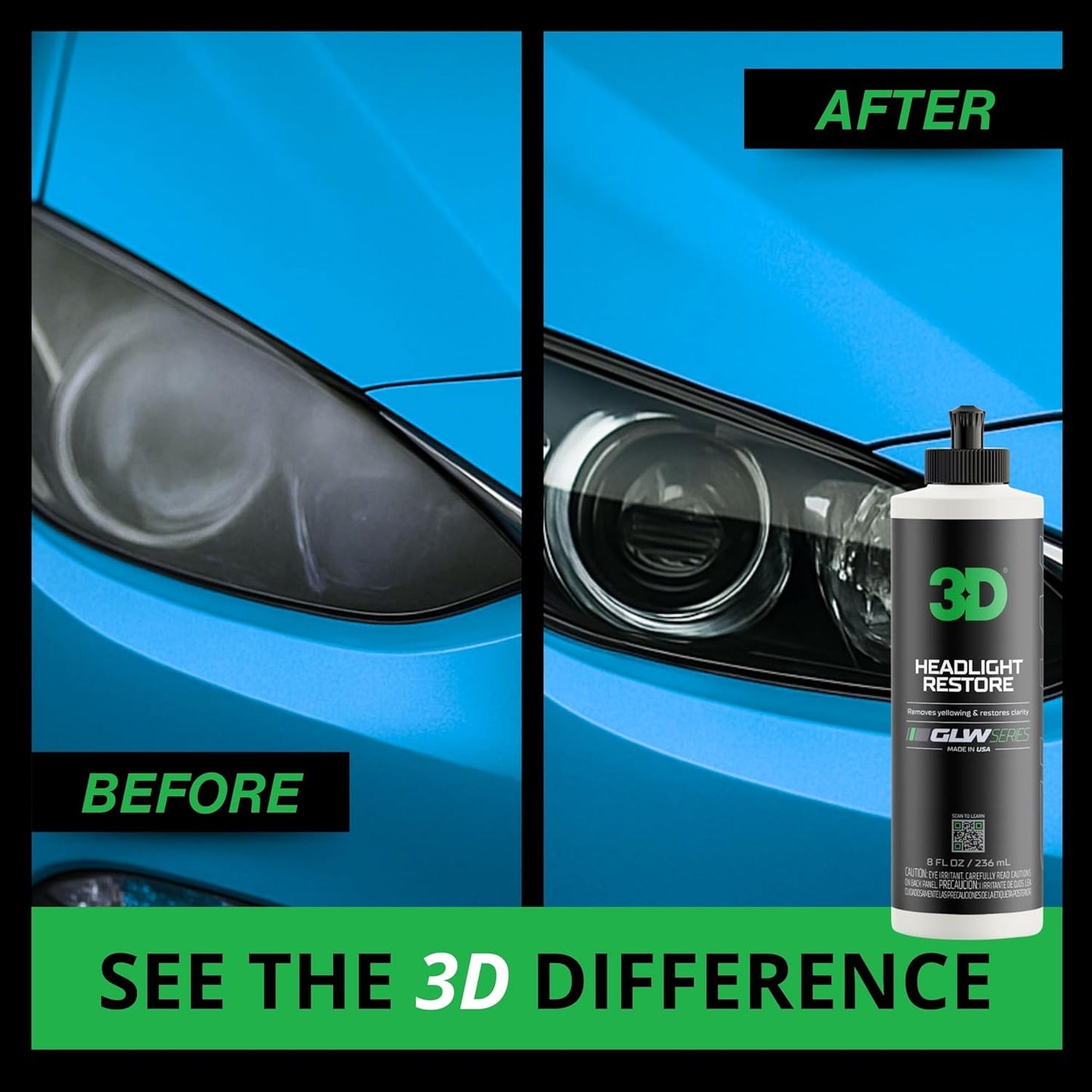 3D GLW Series Headlight Restore ??2-Step Kit Removes Oxidation, Scratches & Yellowing | UV