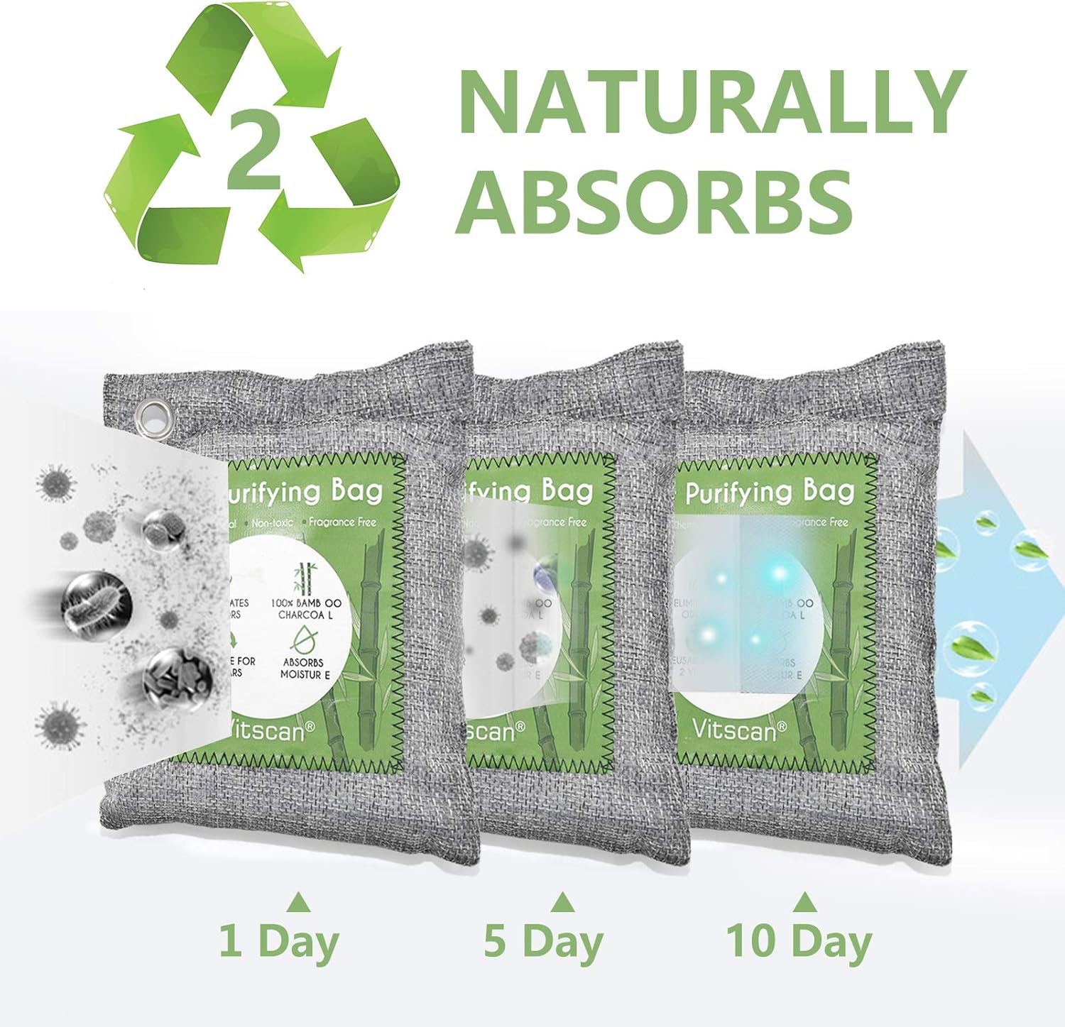 8 Pack Bamboo Charcoal Air Purifying Bag, Activated Charcoal Bags Odor Absorber, Moisture Absorber