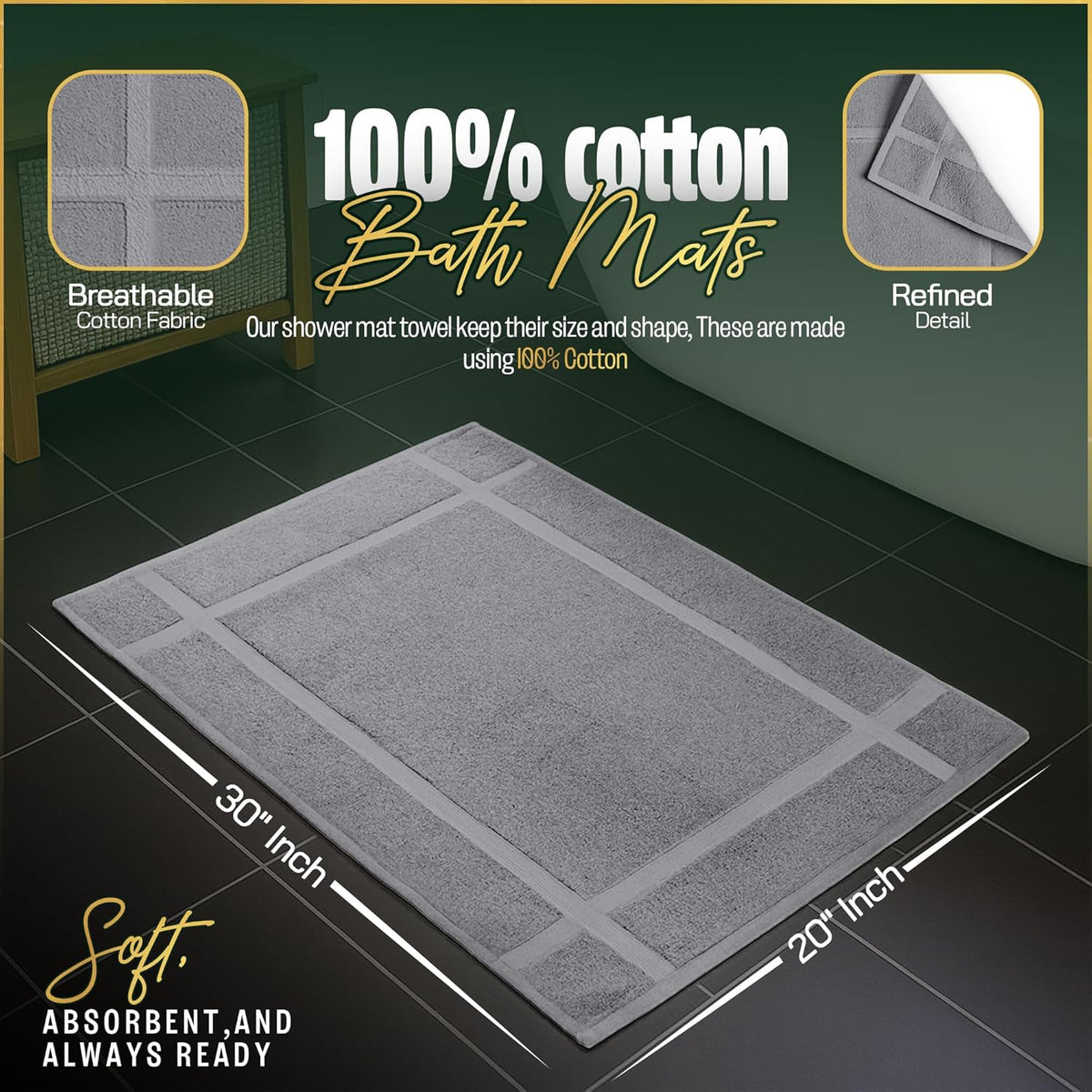 Pearl Linens Pack of 6 100% Cotton Bath Mat 20x30 inches, Soft & Absorbent Quick Dry Bathroom Mat