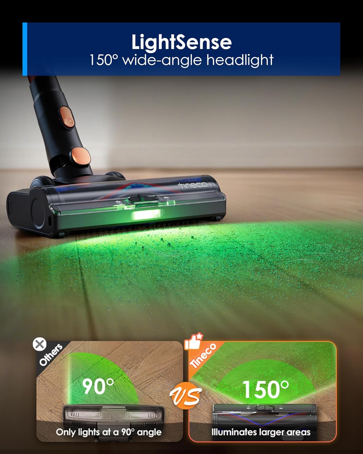 Tineco Pure ONE S70 Cordless Vacuum Cleaner, 200AW Powerful Suction, 3D Sense Pro Cleaning System