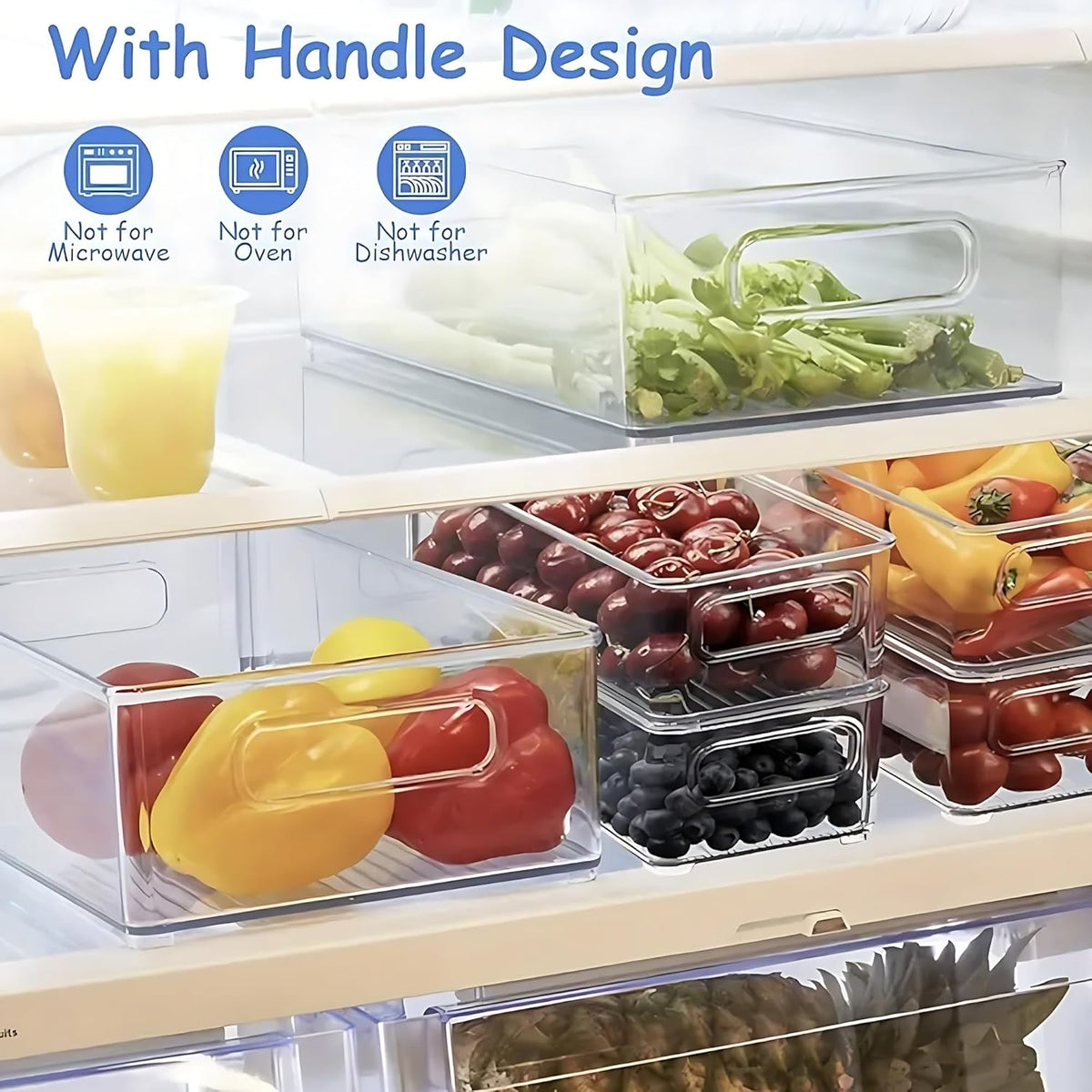 6 Pack Refrigerator Organizer Bins,3 Sizes Clear Pantry Storage with Handles and 30 PCS Plastic