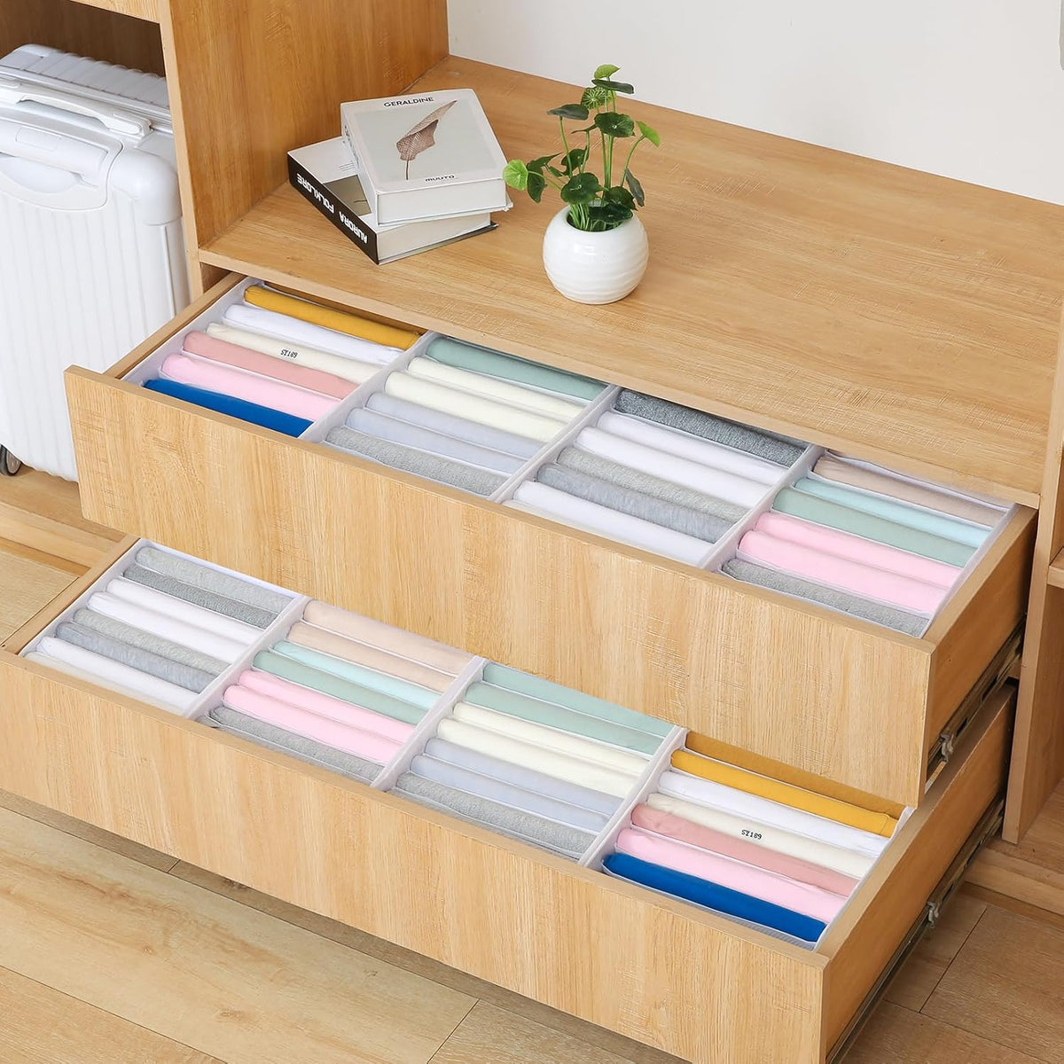 Qozary 4 Pack Drawer Organizers for Clothing, 8 Grids Foldable Closet Organizers and Storage Bins
