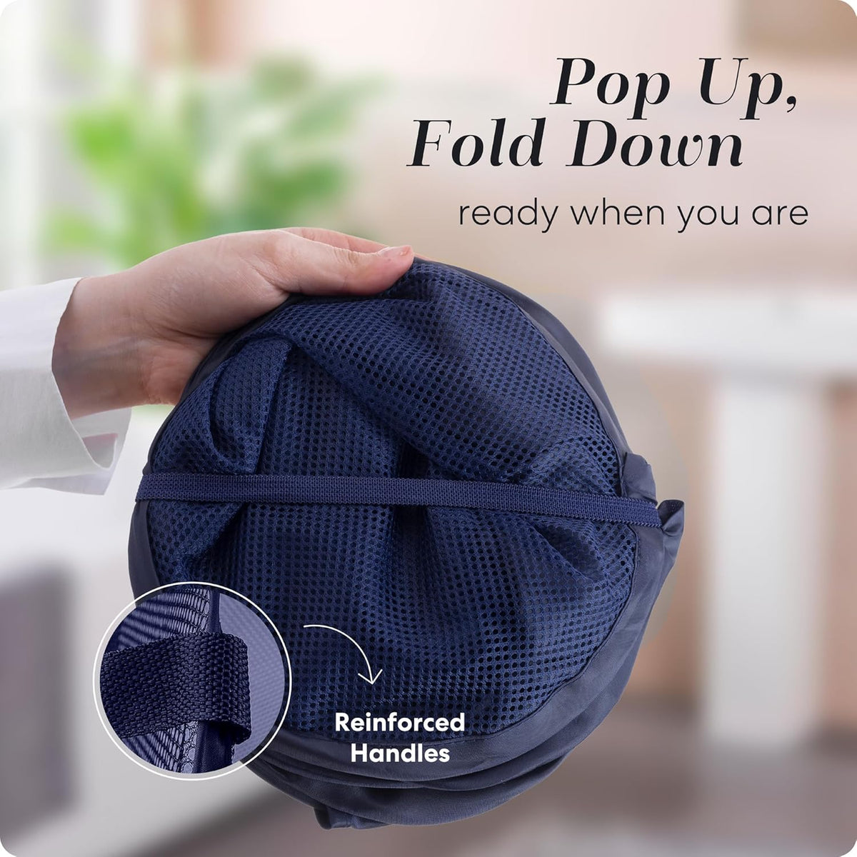 Handy Laundry Collapsible Mesh Pop Up Hamper with Wide Opening and Side Pocket - Breathable
