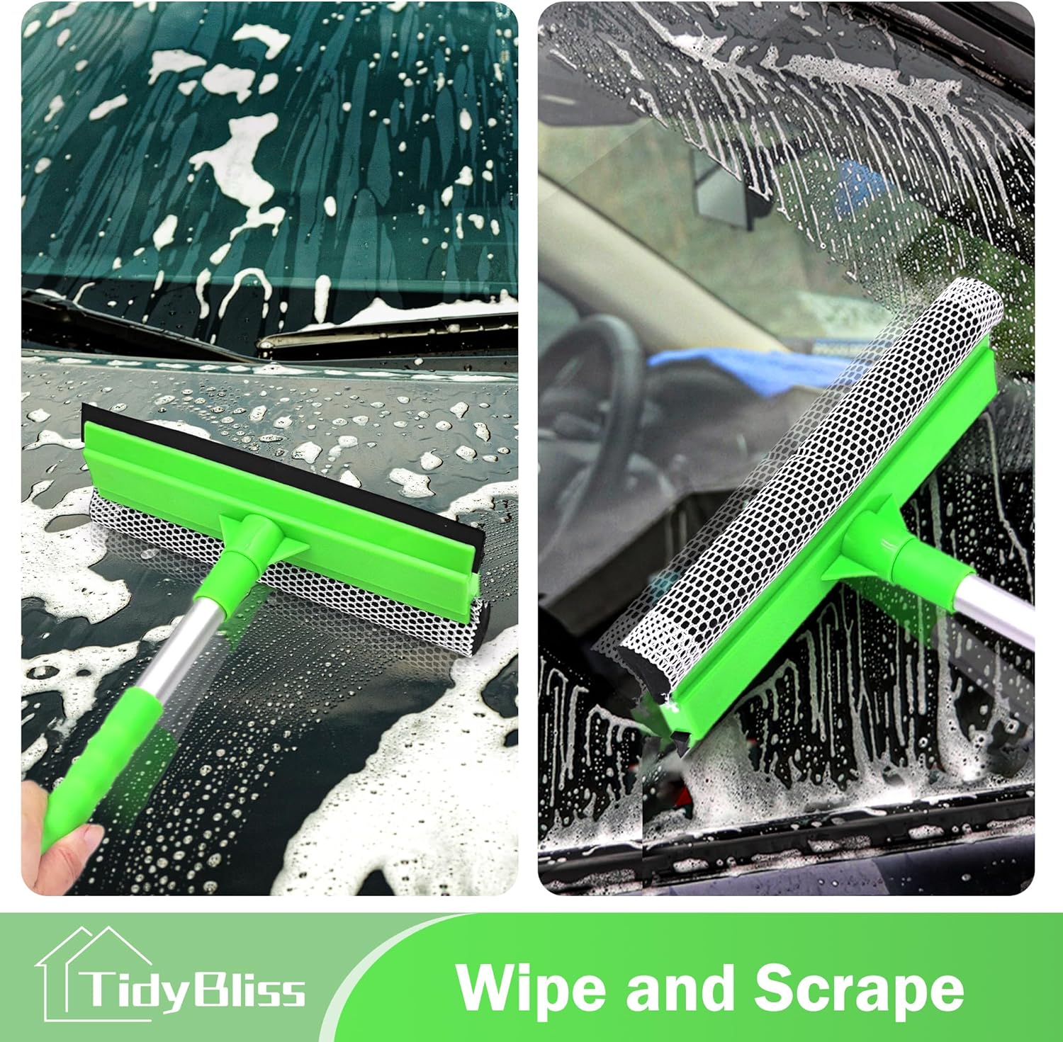 Window Squeegee Professional, 56” Car Windshield Glass Cleaner Tool with Extension Pole, Long