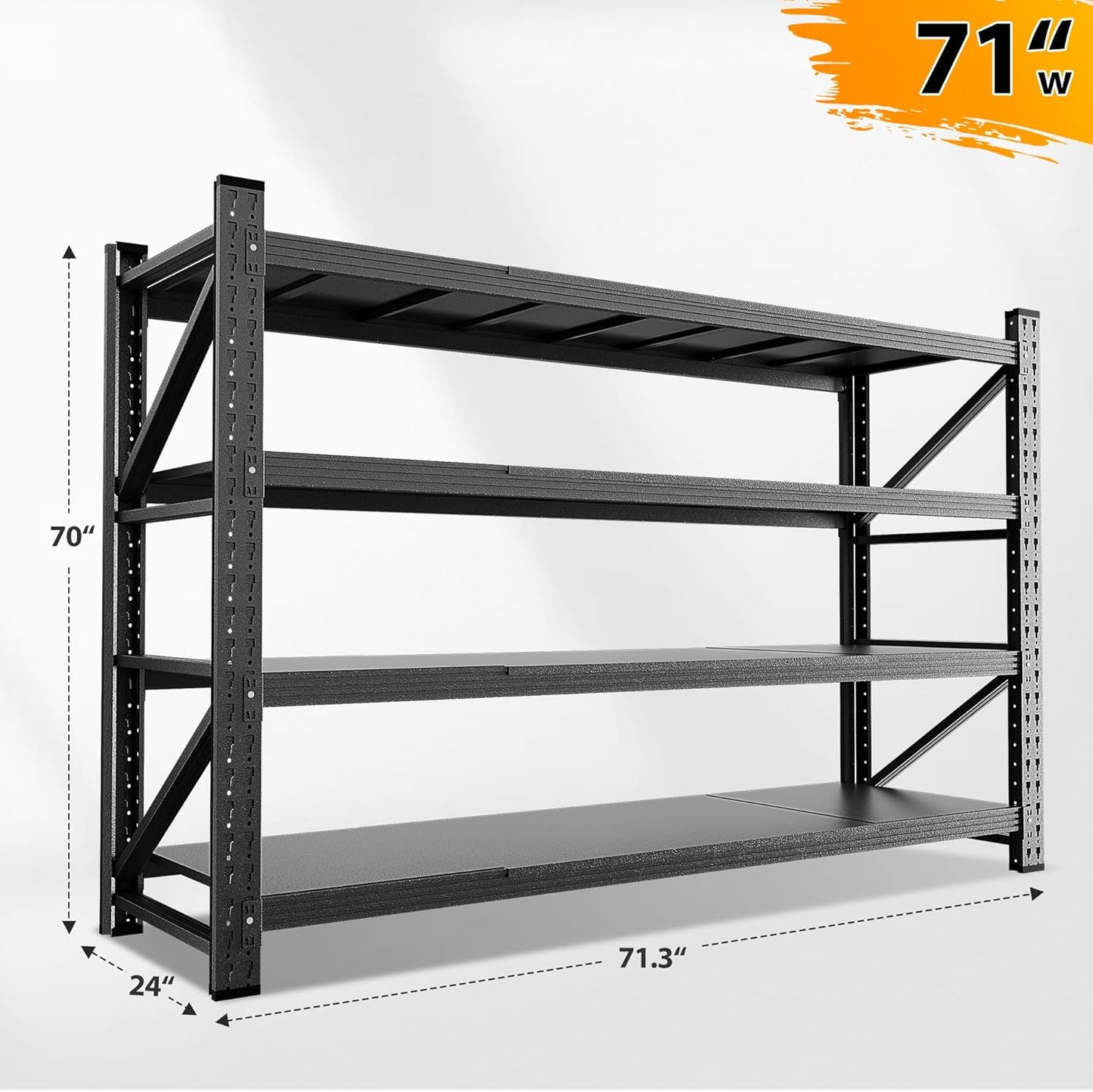5000LBS Storage Shelves, 71" W Heavy Duty Garage Shelving Unit, Adjustable Industrial Shelving, 4