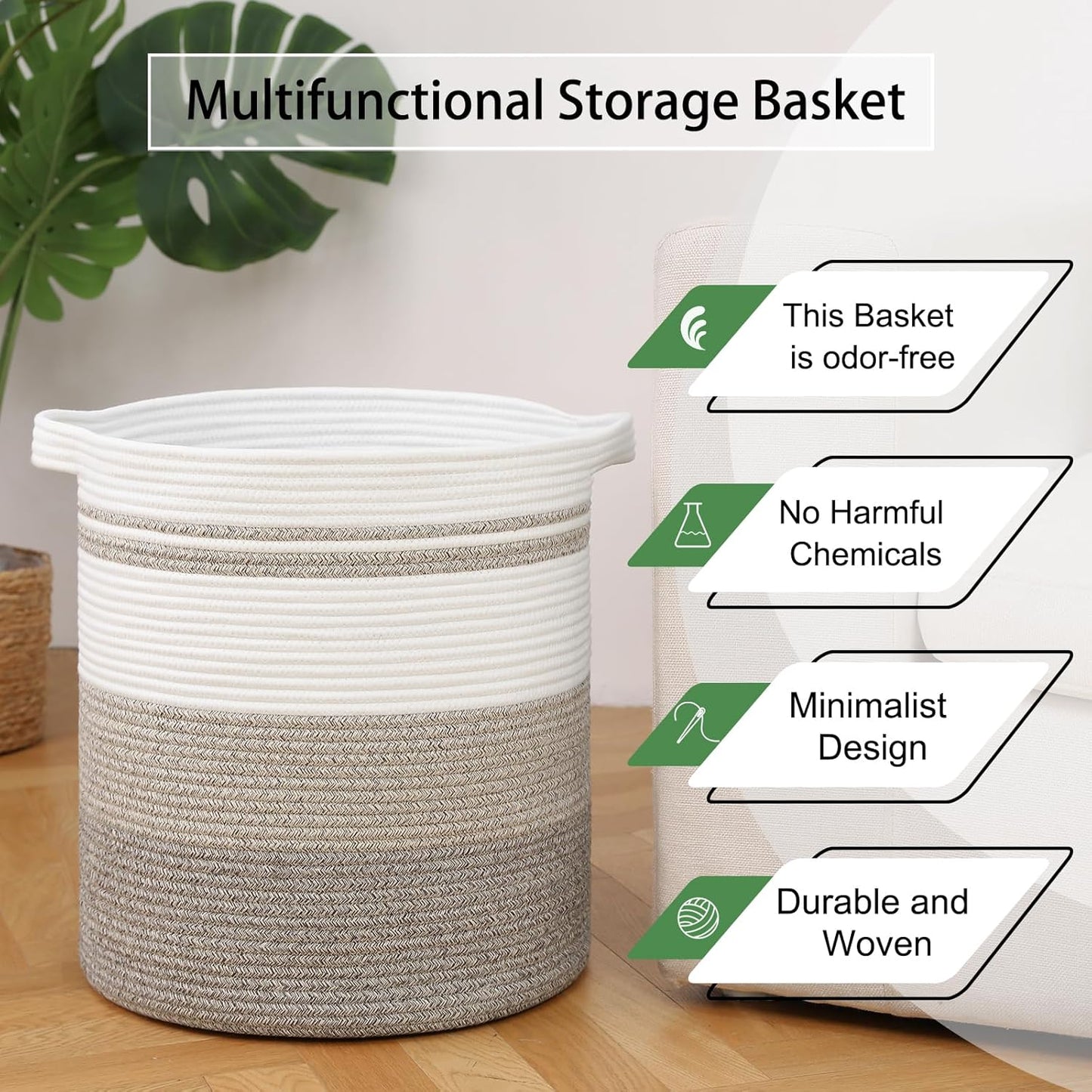 OIAHOMY 58L Laundry Baskets-Laundry Hamper, Storage Basket with Handles, Decorative Basket for