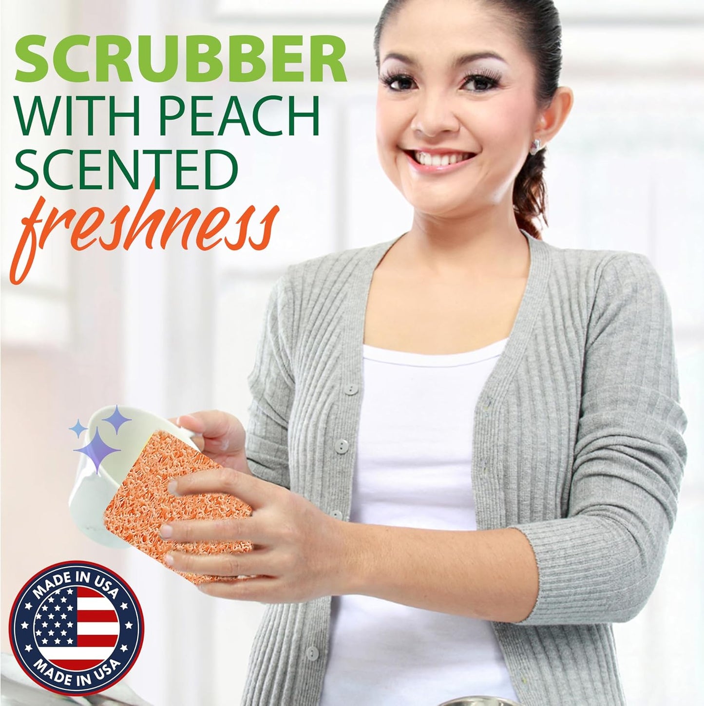 Peachy Clean Silicone Dish Sponge Scrubbers, Fresh Peach Scent, Non-Scratch, Odor-Resistant