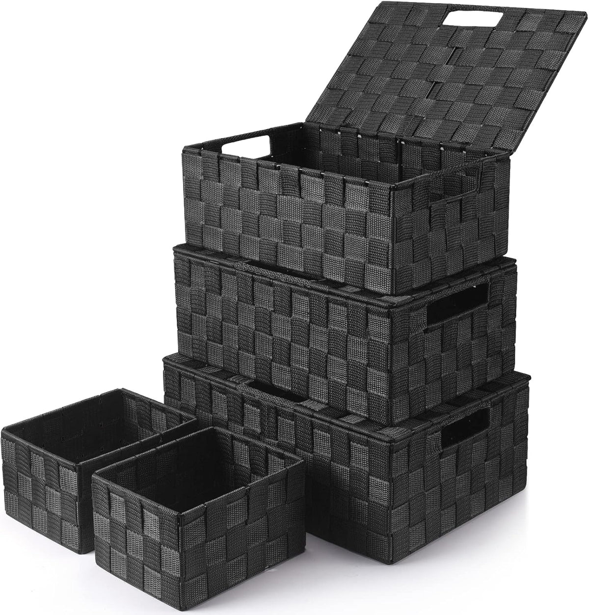 Storage Bins Baskets for Organizing with Lids, Storage Baskets for Shelves Stackable Woven Basket