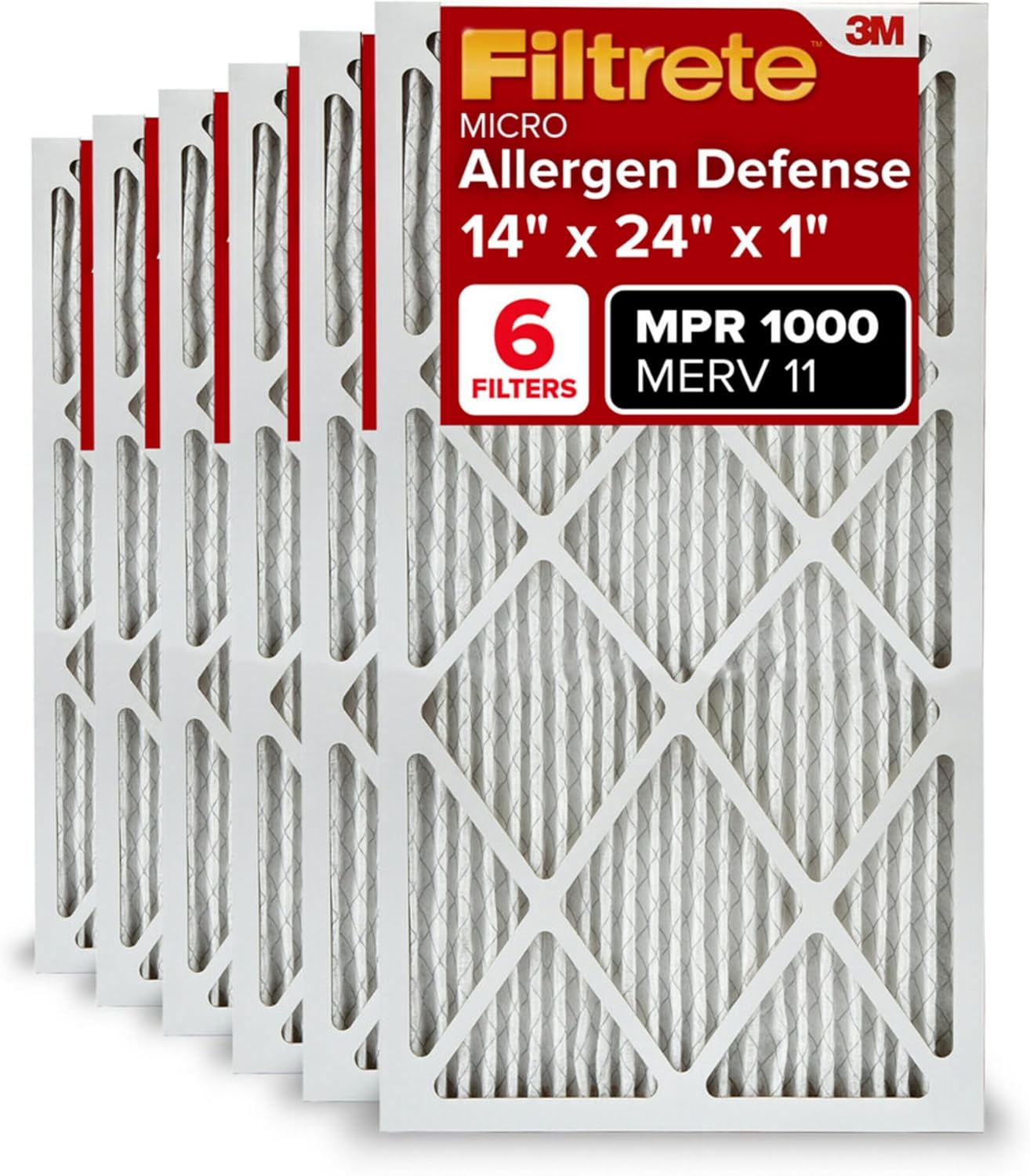 Filtrete 14x24x1 AC Furnace Air Filter, MERV 11, MPR 1000, Micro Allergen Defense, 3-Month Pleated