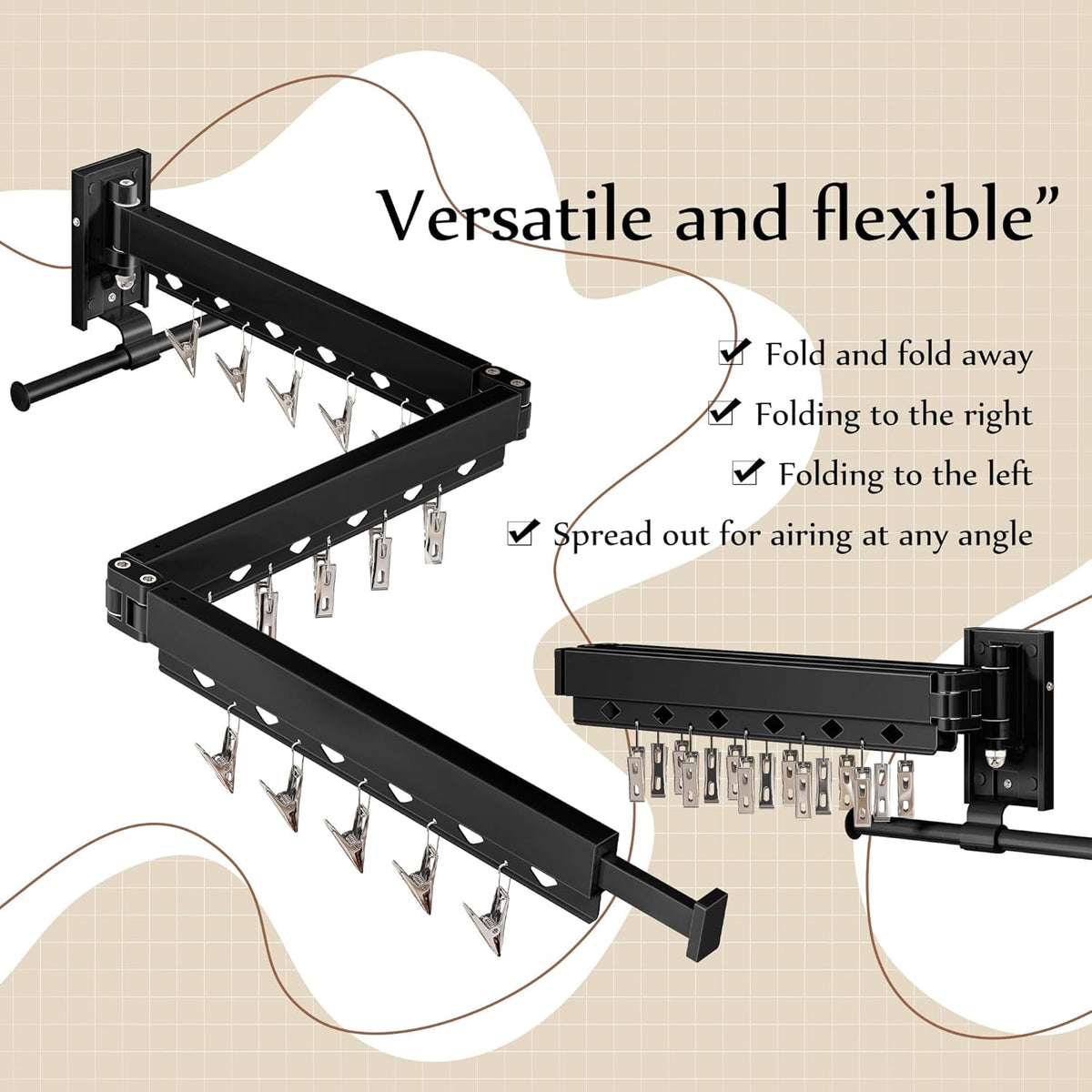 Wall Mounted Collapsible Clothes Drying Rack, Durable Space-Saving Laundry Drying Rack Clothing