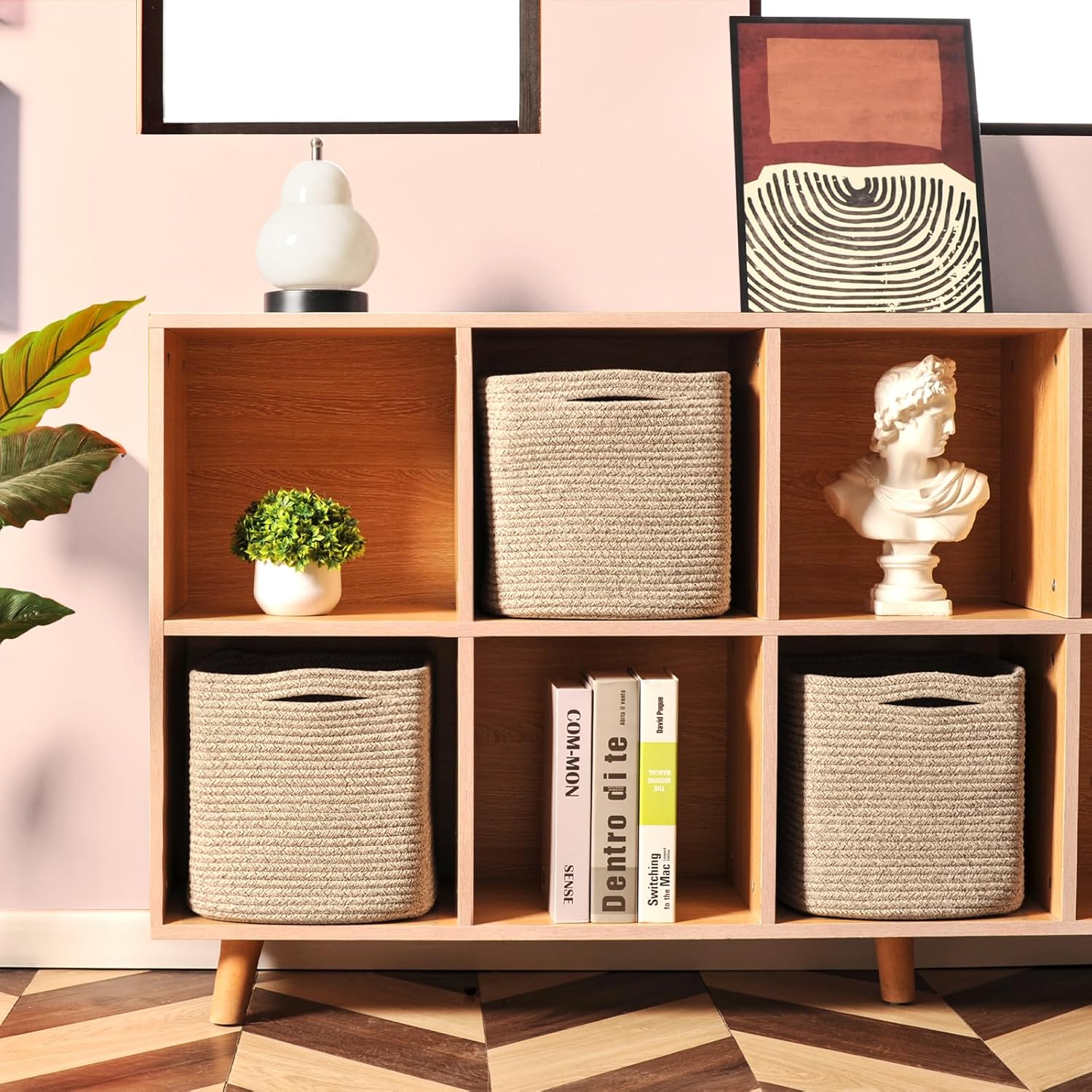 11 Inch Cube Storage Bins, Storage Cube Organizer Bins, Woven Cotton Rope Baskets for Storage
