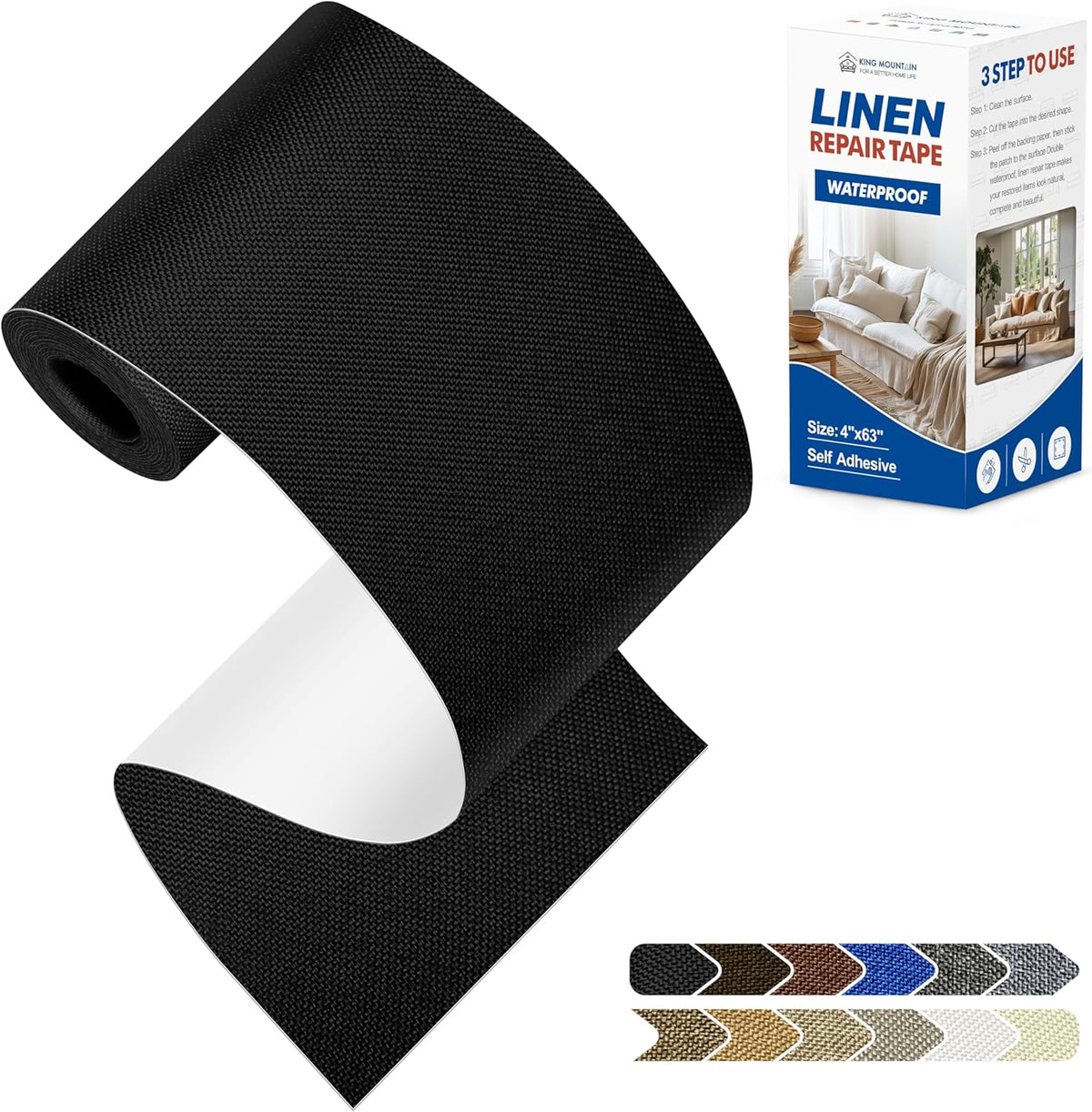 KING MOUNTAIN Linen Repair Patches, Self-Adhesive Fabric Patches, 4 X 63 inch Extra Size, Multi