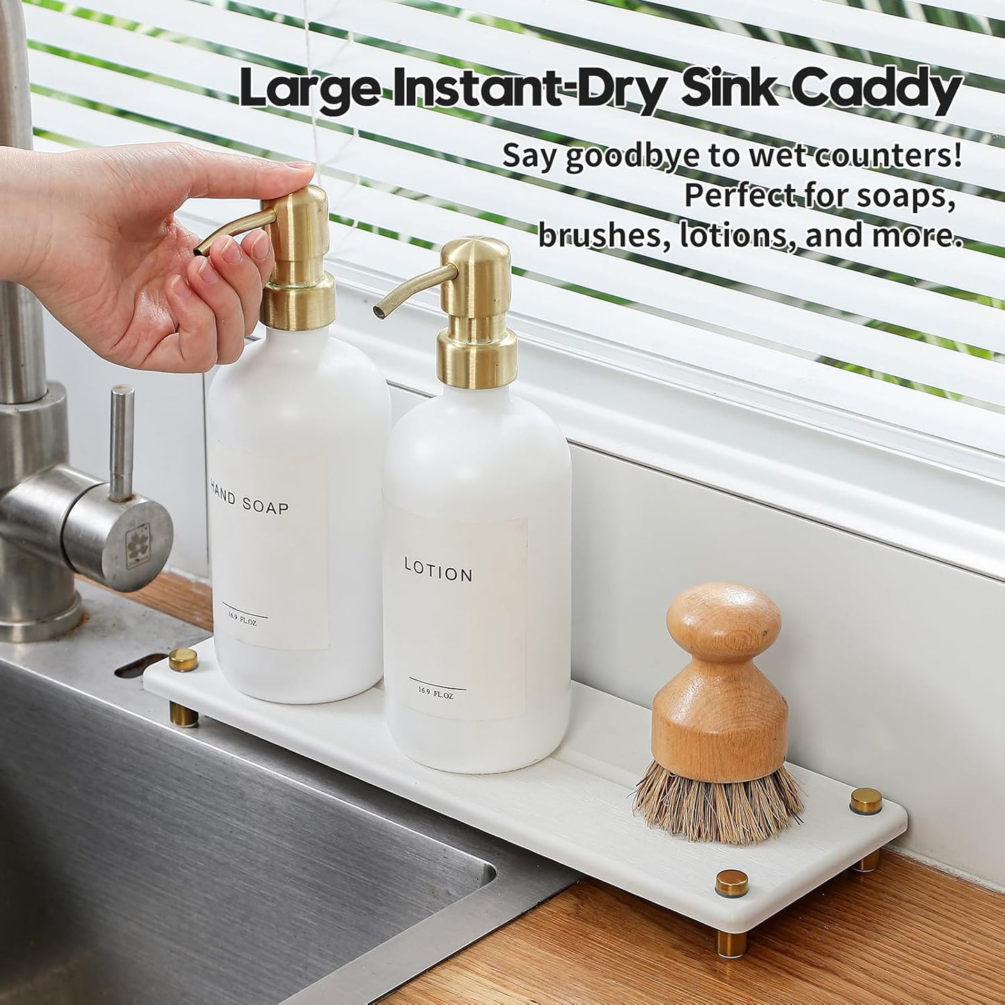 Water Absorbing Stone Sink Caddy Kitchen Sink Organizer Tray, Diatomite Bathroom Counter Tray, Gold