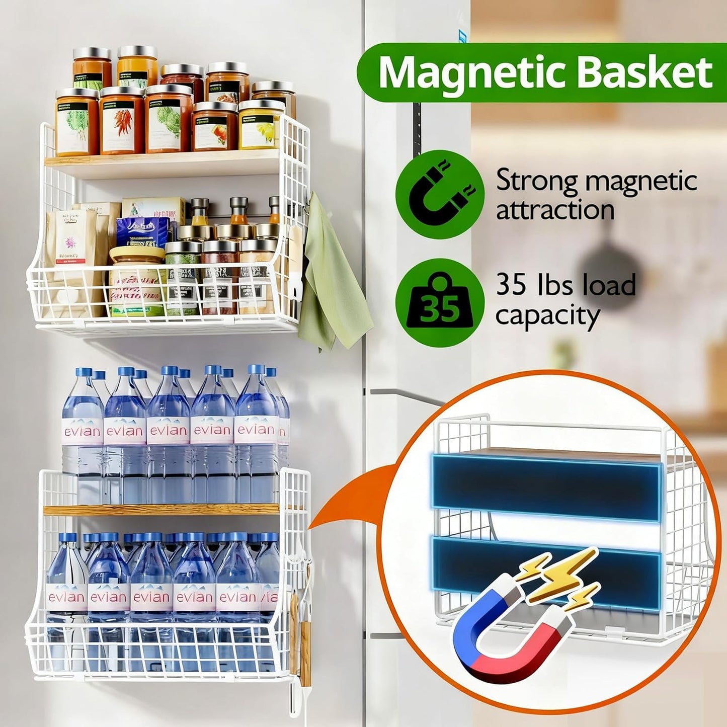 Magnetic Shelf for Fridge with Wood Lid, Fruit Potato and Onion Storage Bins, Pantry Organizers and