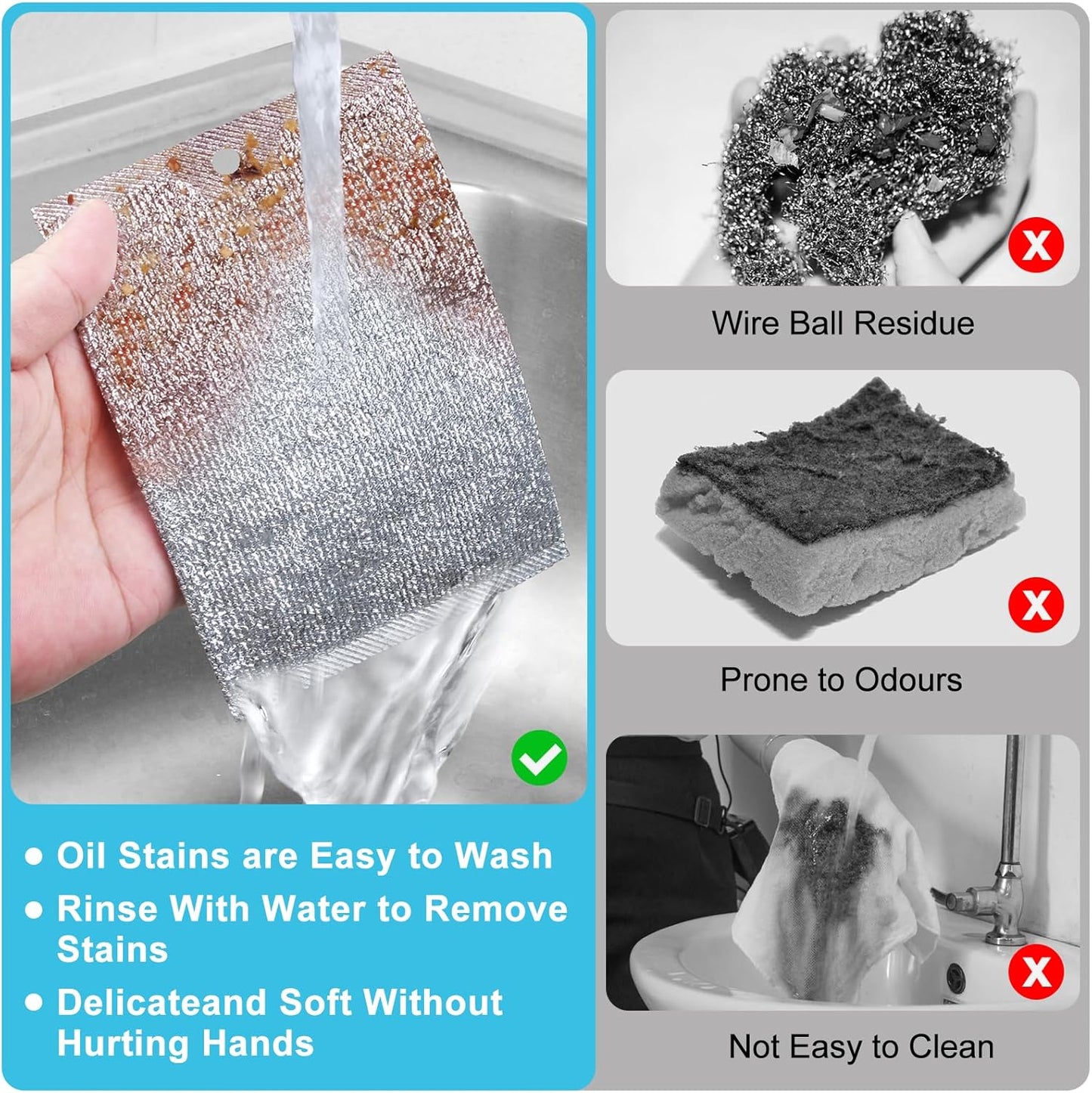 Steel Wool Scrubber, Wire Dishwashing Rags, 10 Pcs Multipurpose Wire Dishcloth, Wet & Dry for