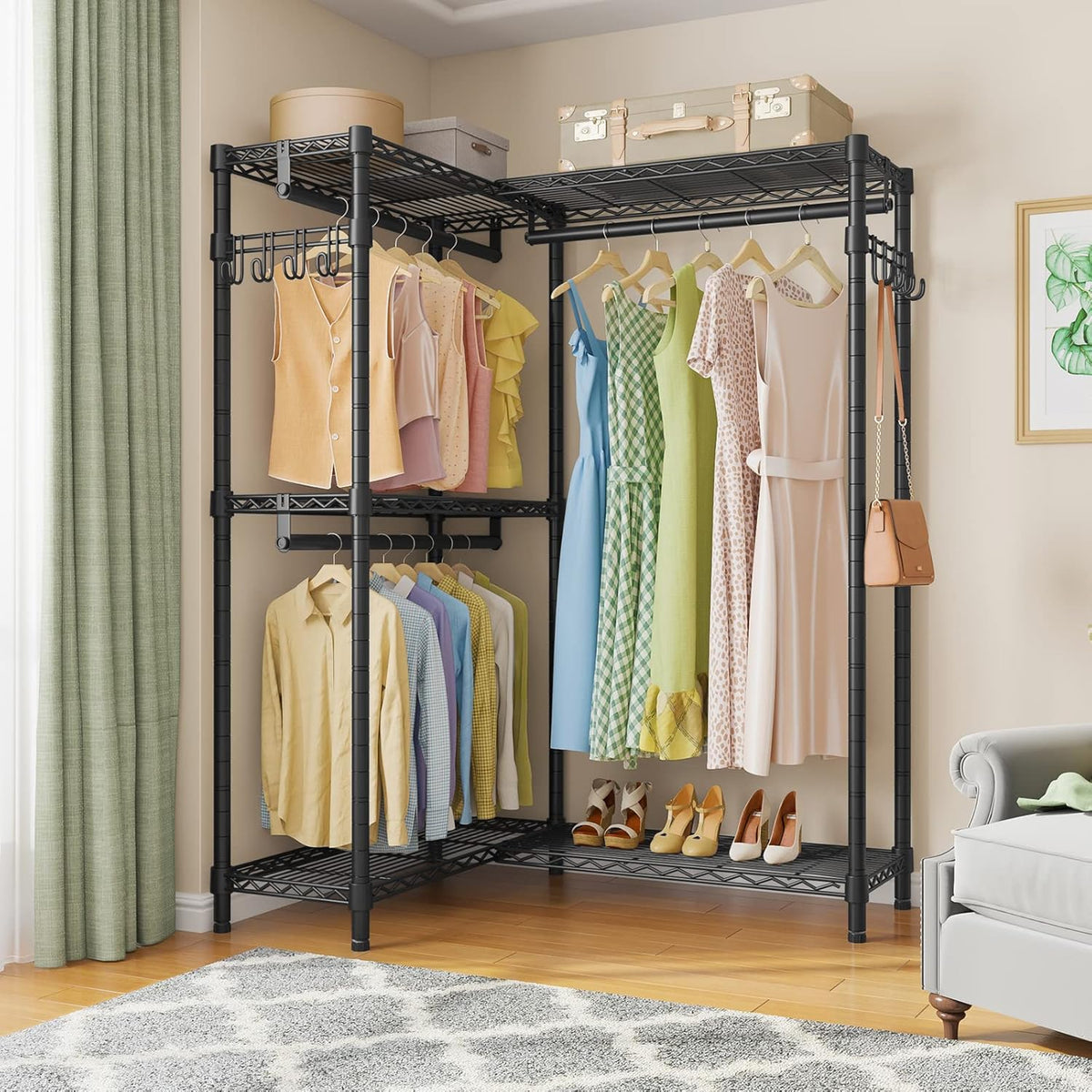 VIPEK L4 Garment Rack L Shaped Clothes Rack for Corner, Freestanding Portable Wardrobe Closet Heavy