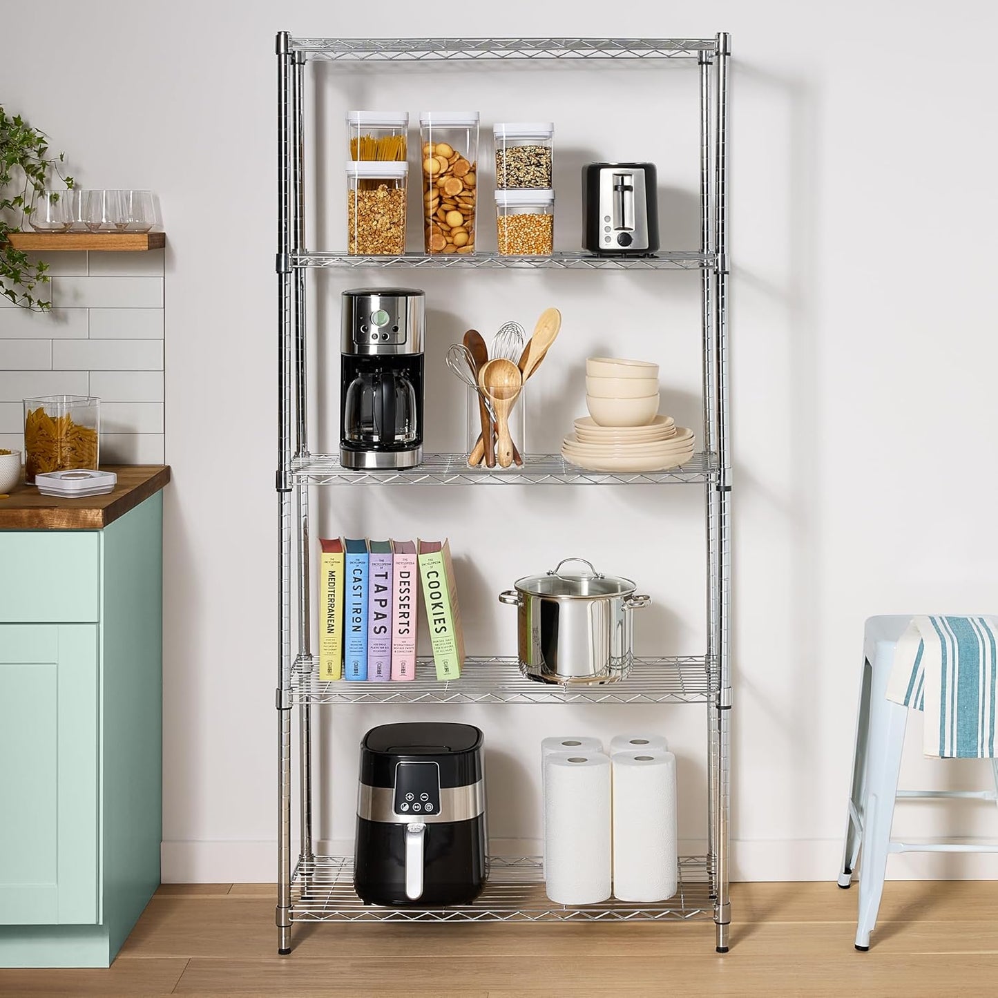 Amazon Basics 5-Shelf Adjustable Heavy Duty Steel Wire Rack Storage Shelving Organizer for Kitchen
