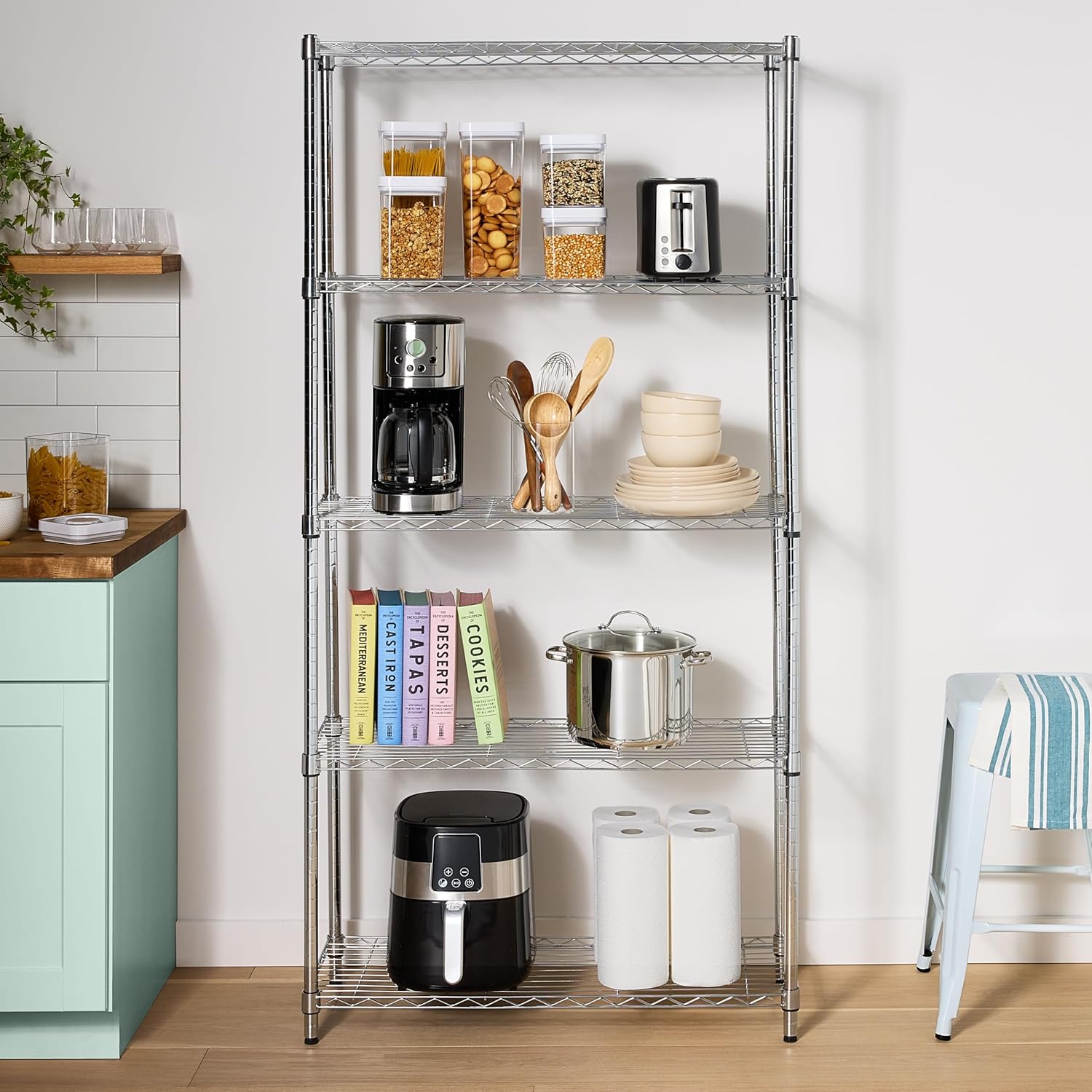 Amazon Basics 5-Shelf Adjustable Heavy Duty Steel Wire Rack Storage Shelving Organizer for Kitchen
