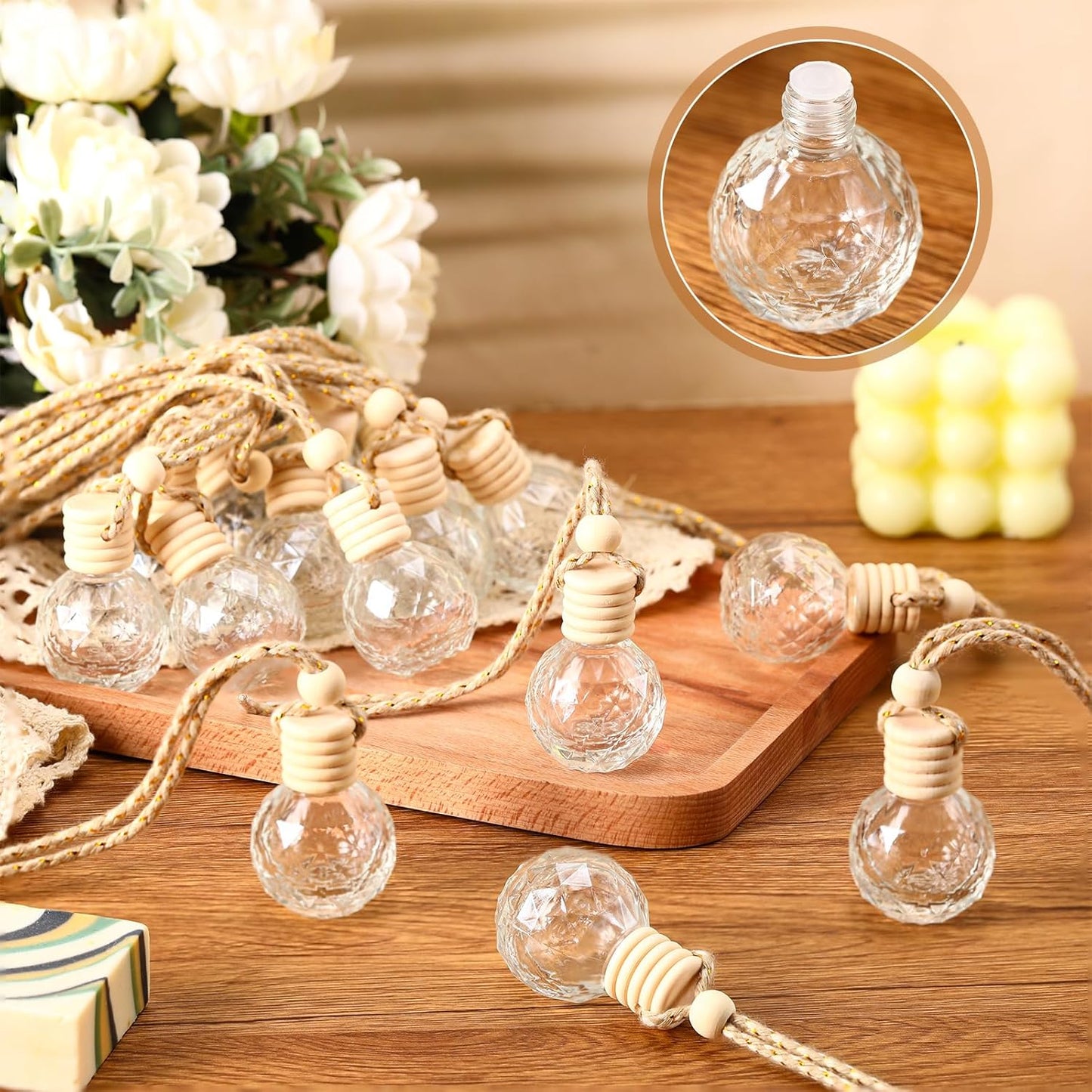 BBTO 50 Pcs Hanging Car Air Freshener Car Diffuser Bottles Empty Glass Perfume Bottle Freshener