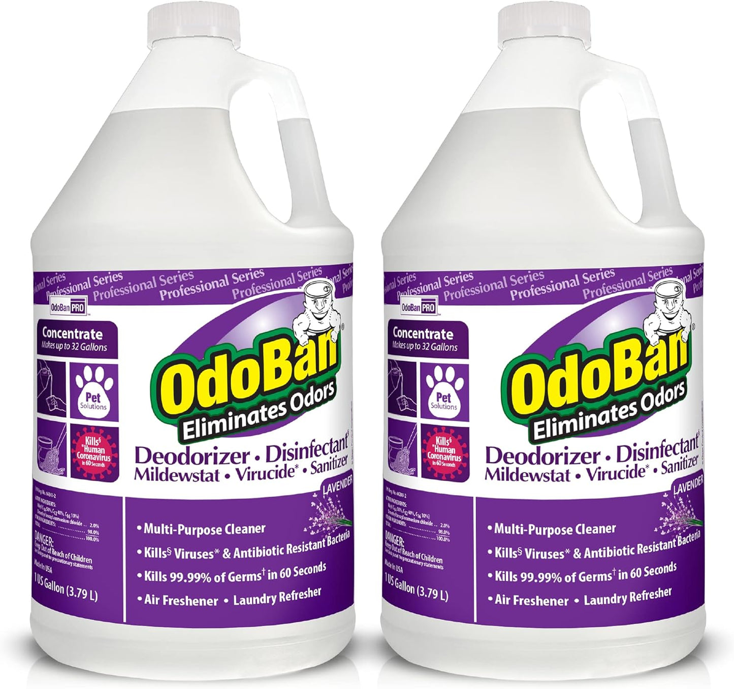 OdoBan Professional Disinfectant and Odor Eliminator Concentrate, Made in the USA, Lavender Scent