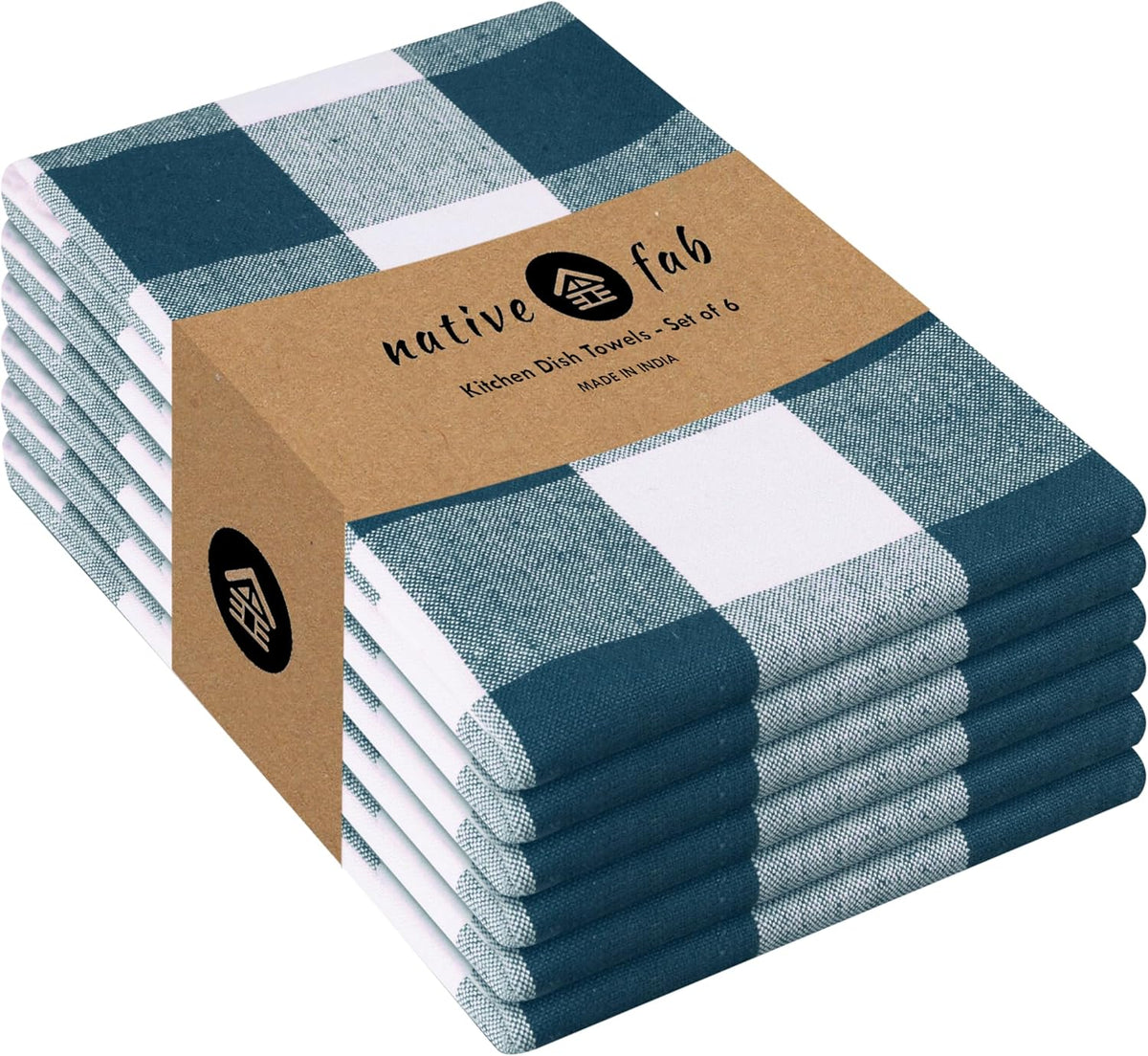 Native Fab 6-Pack Kitchen Towel with Hanging Loop 16x26 inches, Cotton Buffalo Check Kitchen Towels