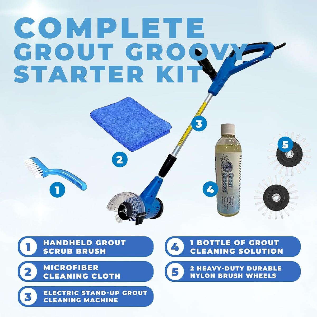 Grout Groovy! Electric Stand-Up Lightweight Grout Cleaning Machine – Large Tile Grout Cleaner for