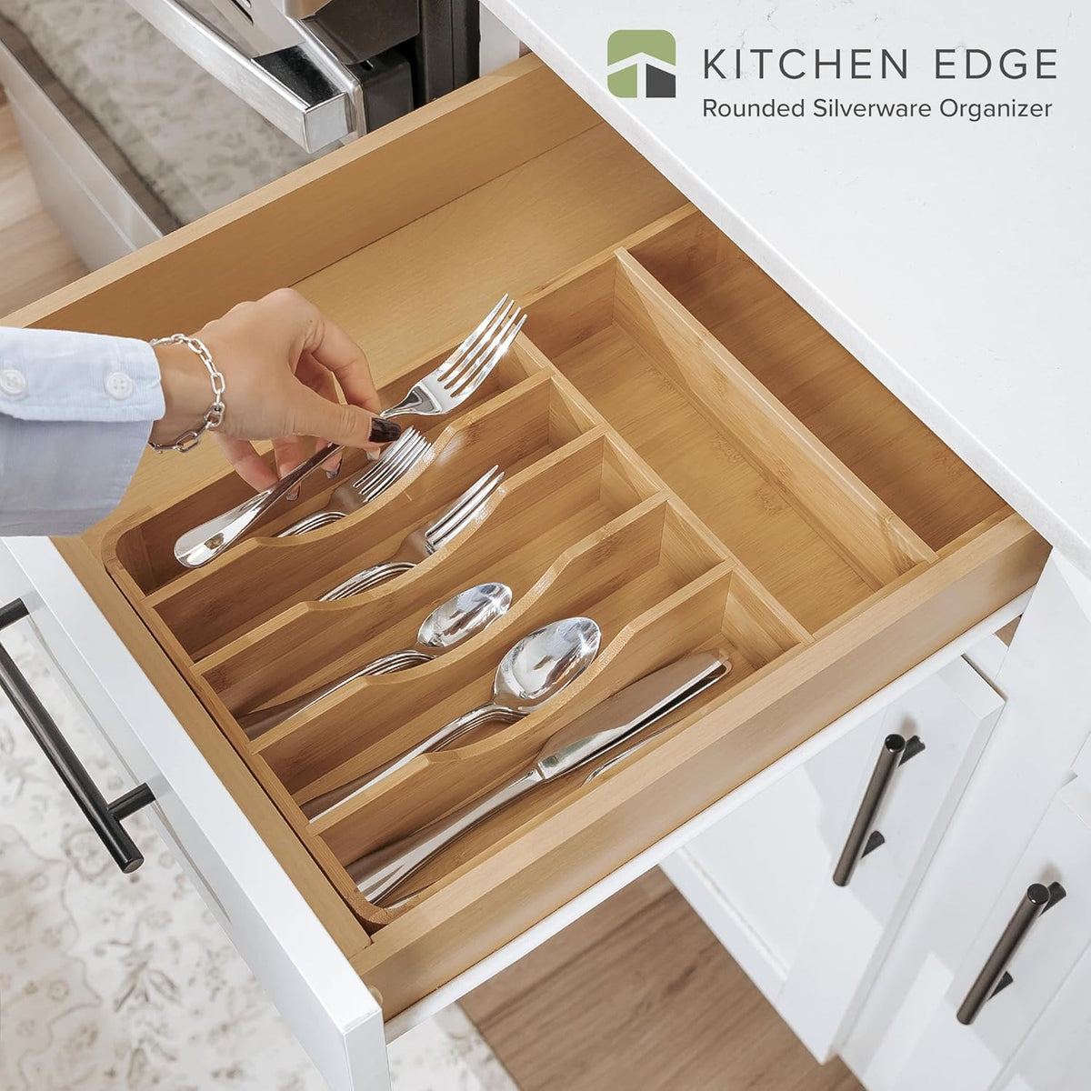 KitchenEdge Silverware Organizer - Cutlery, Flatware, and Utensil Holder for Kitchen Drawers, Fixed
