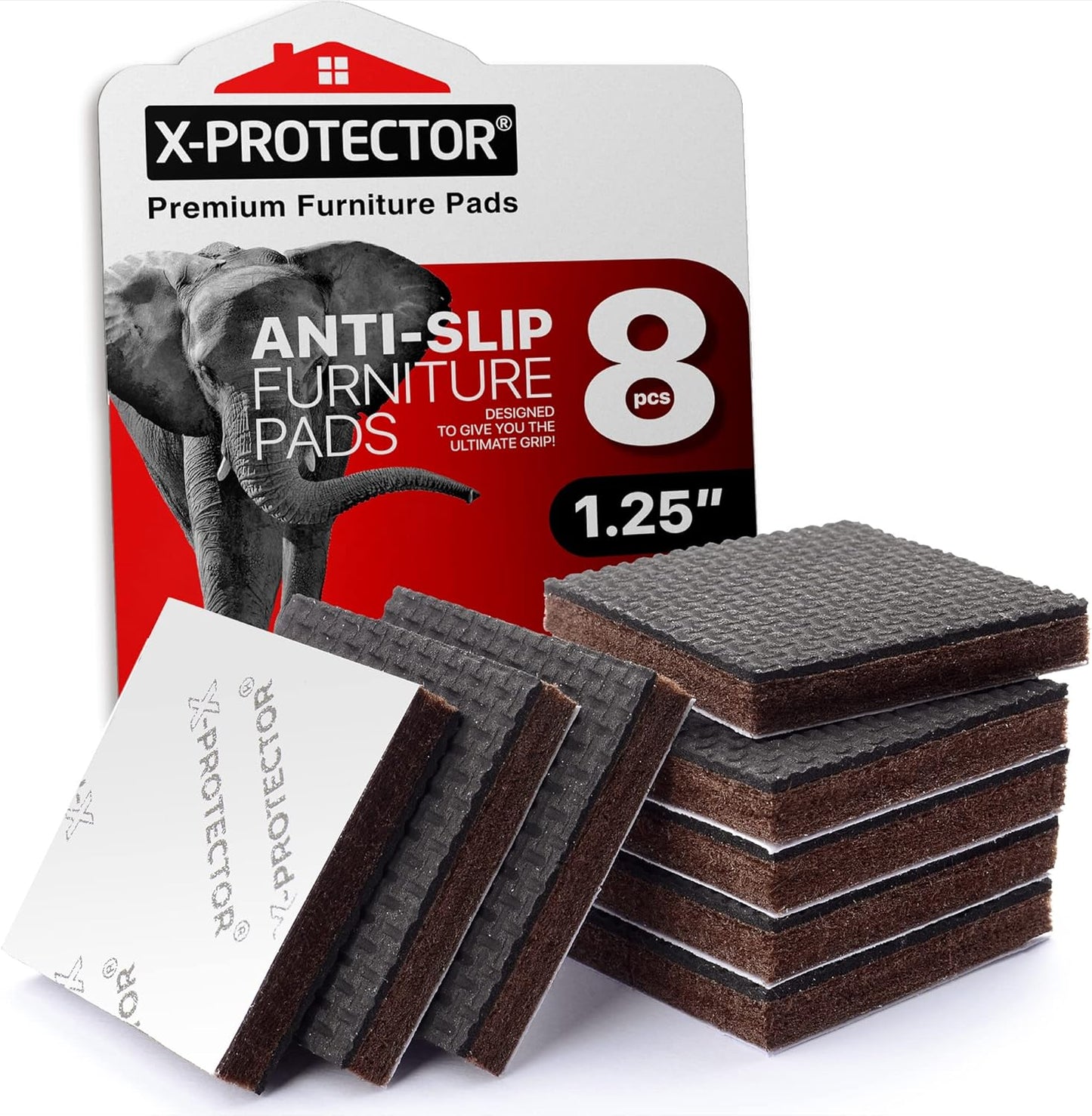 Non Slip Furniture Pads 8 pcs 1 1/4" X-Protector - Premium Furniture Grippers! Self-Adhesive Rubber
