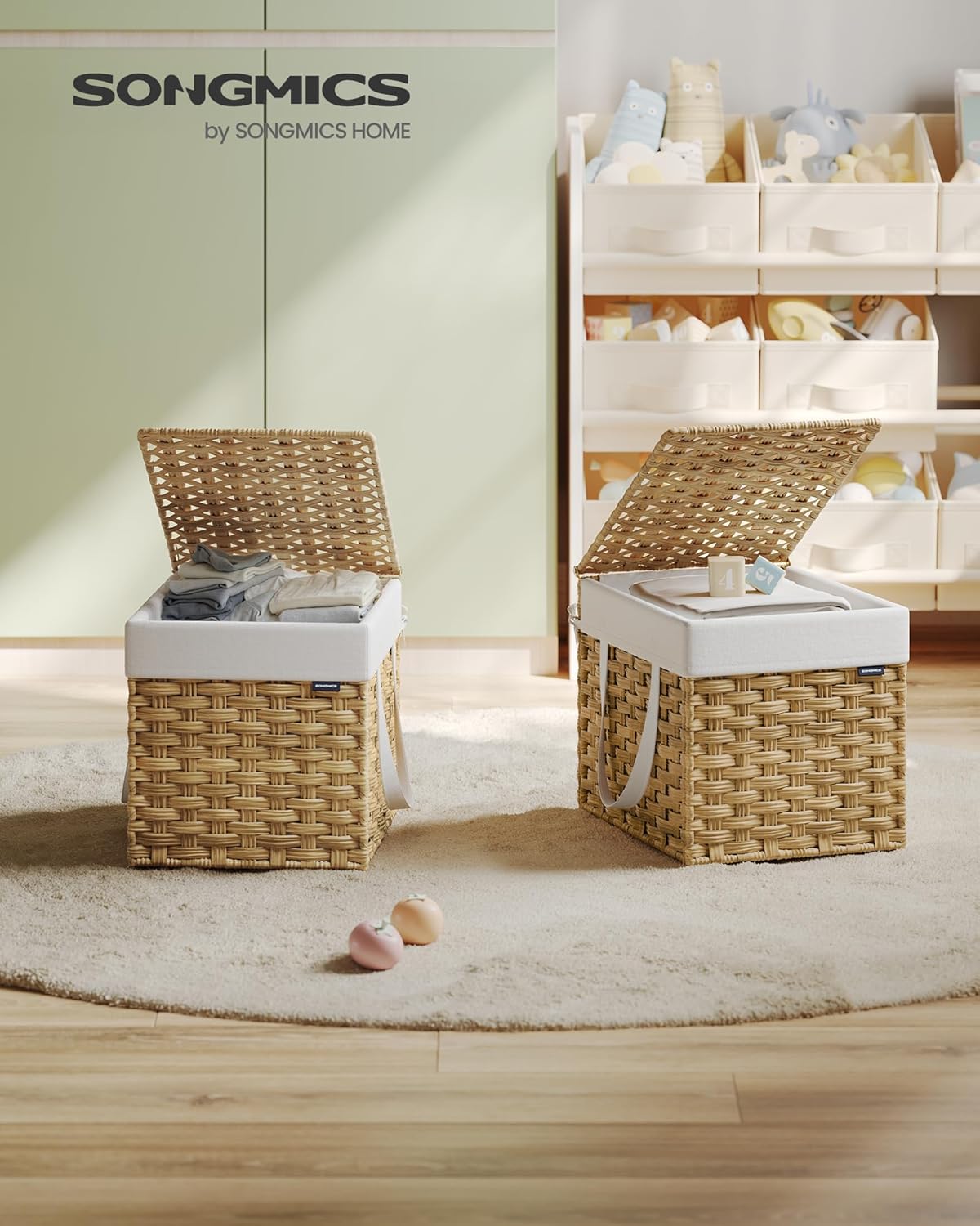 SONGMICS Laundry Hamper with Lid, 9.5 Gallon (36 L) Synthetic Rattan Clothes Laundry Basket with