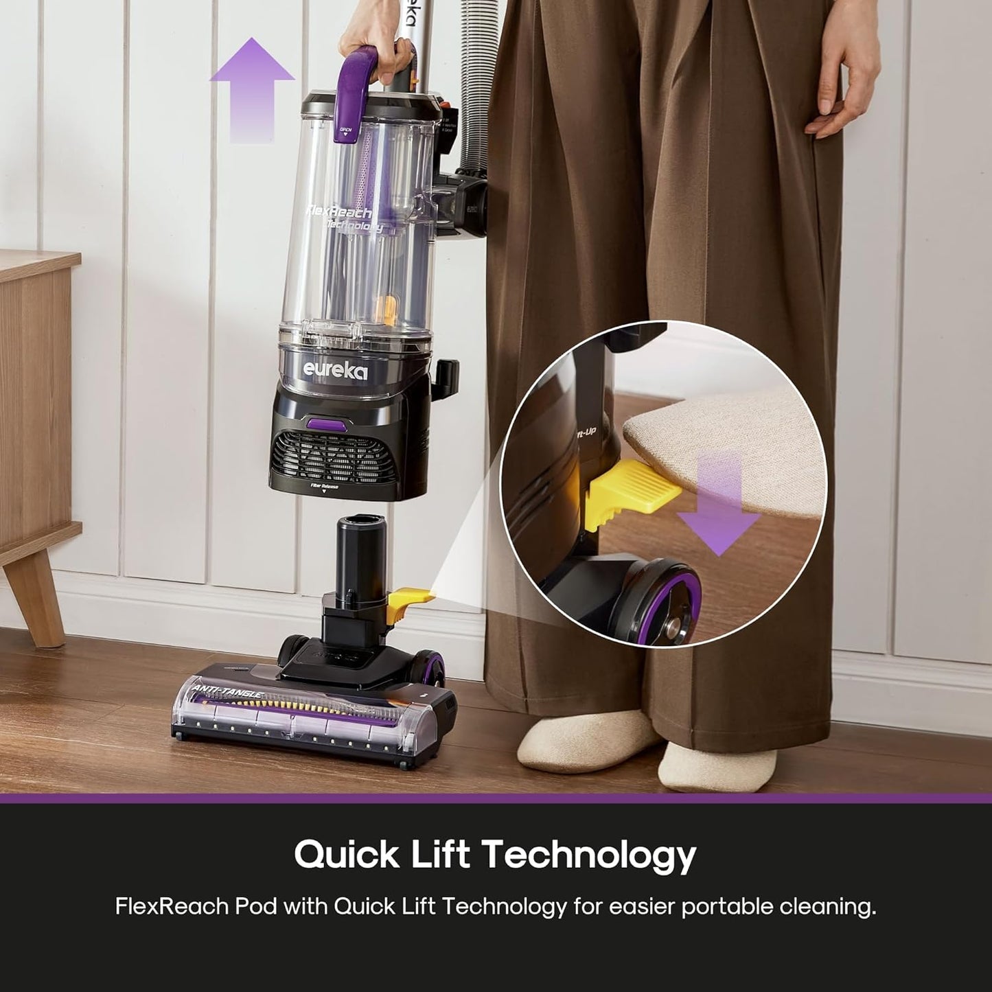 Eureka FlexReach Powerful Upright Vacuum Cleaner for Carpet and Hard Floor, Lift-Up Vacuum with