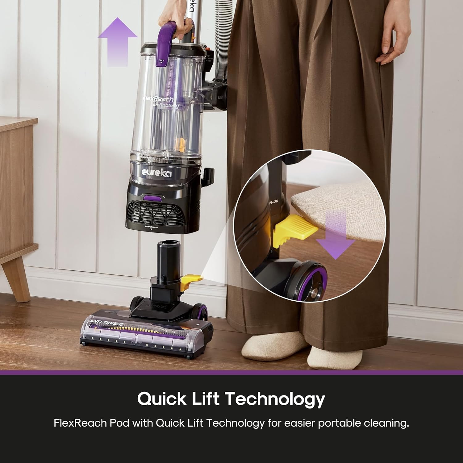 Eureka FlexReach Powerful Upright Vacuum Cleaner for Carpet and Hard Floor, Lift-Up Vacuum with