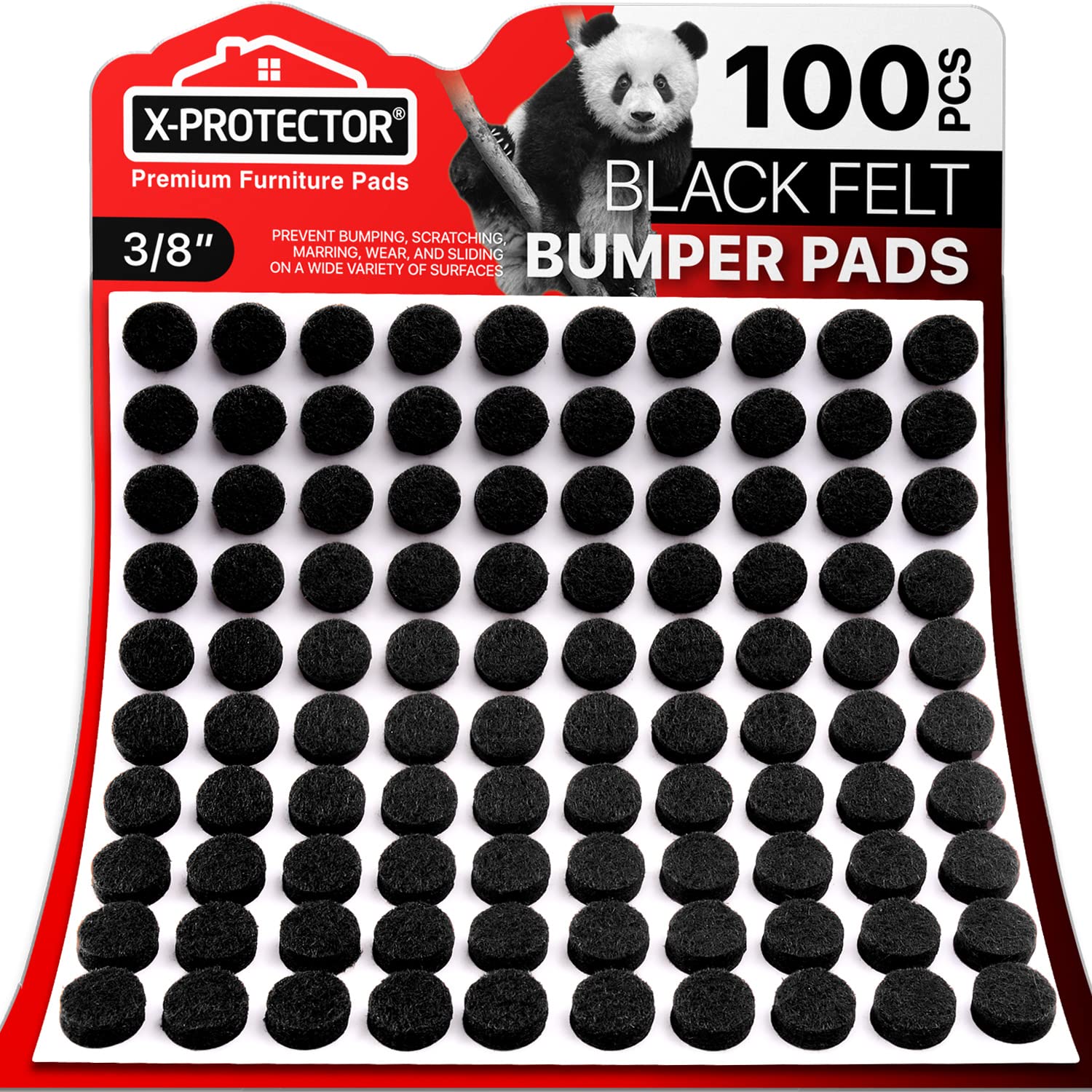 Cabinet Door Bumpers X-Protector 100 PCS – Small Felt Pads 3/8” – Ideal Black Felt Bumpers