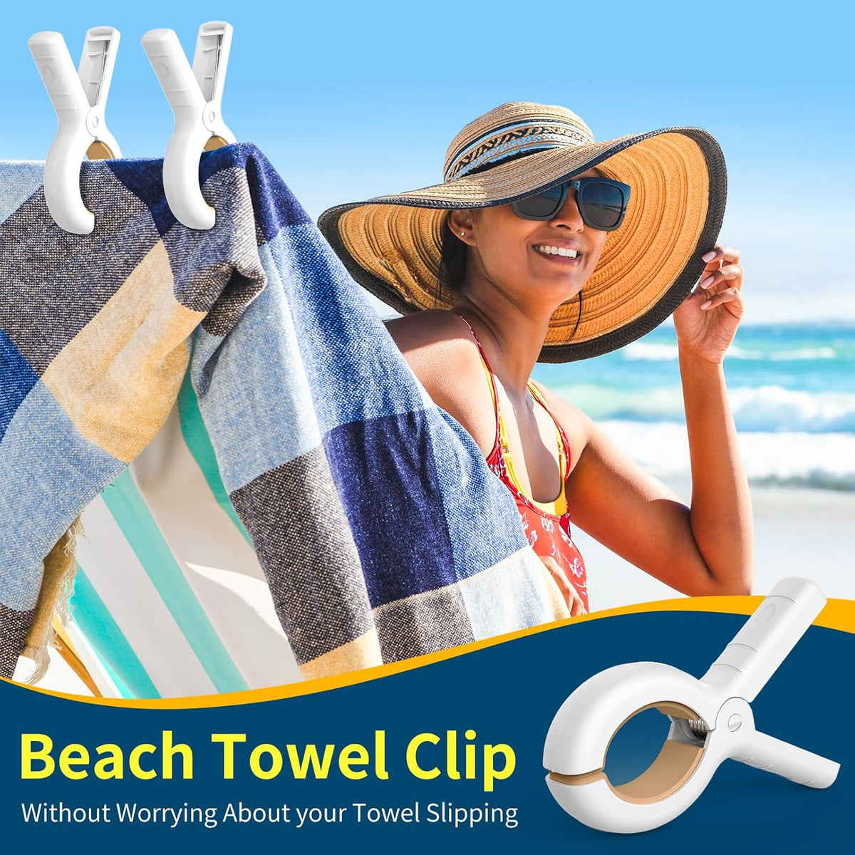 Senbowe 12 Pack Beach Towel Clips, Heavy Duty Plastic Clothes Pins, Windproof Clothes Clips to Dry